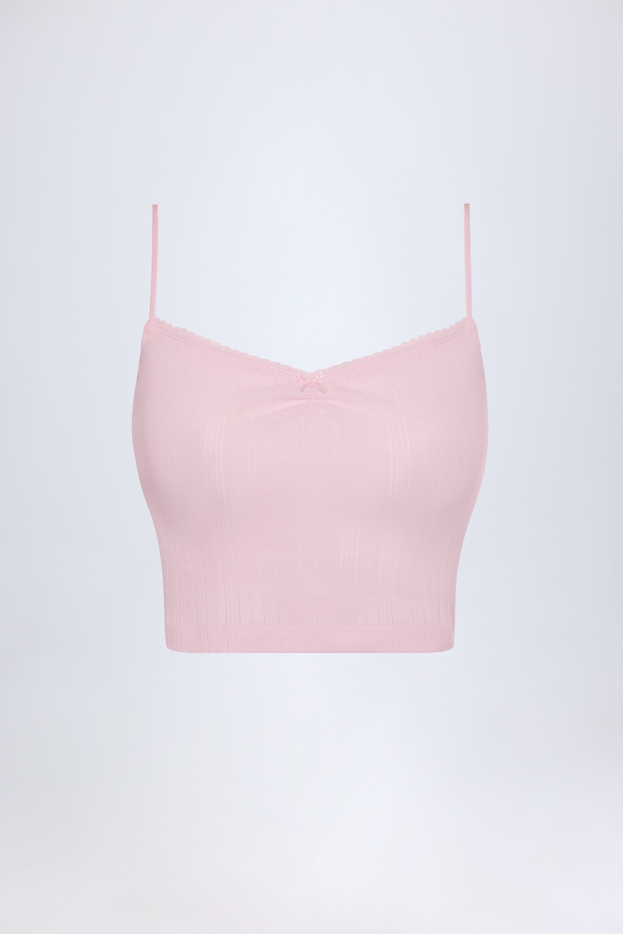 Livia Pointelle Ruched Camisole Crop Top in Baby Pink - Image 3