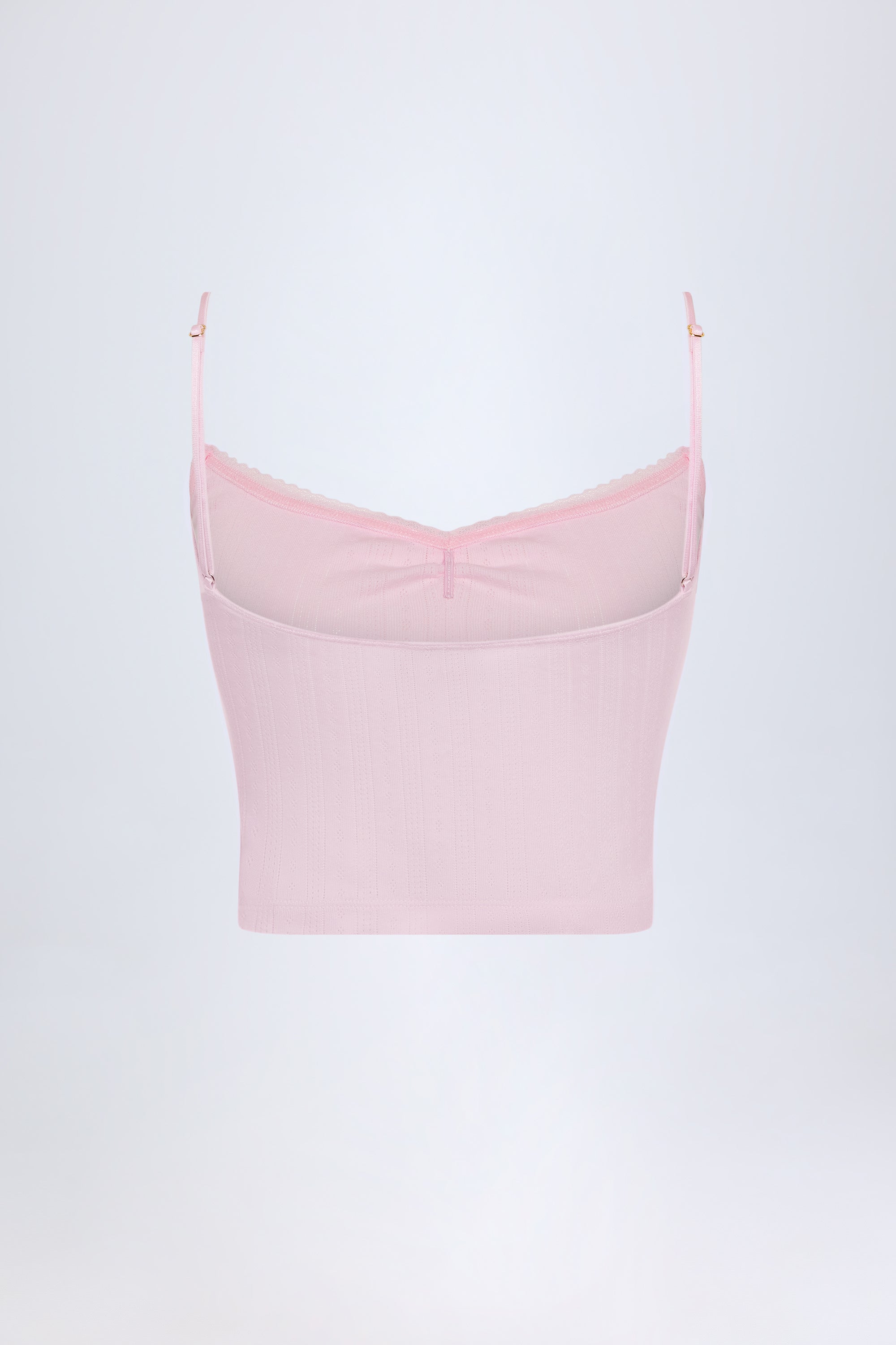 Livia Pointelle Ruched Camisole Crop Top in Baby Pink - Image 4
