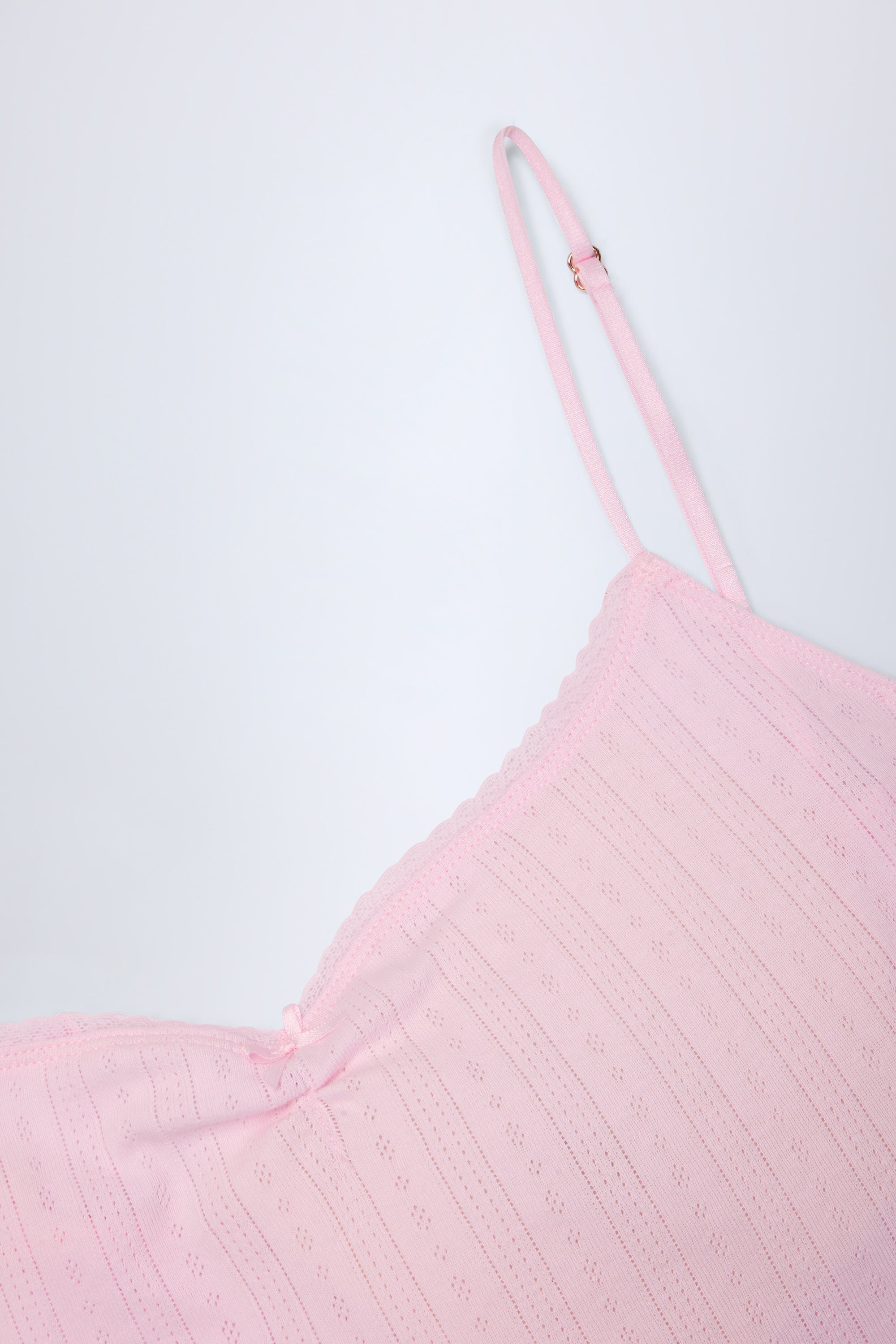 Livia Pointelle Ruched Camisole Crop Top in Baby Pink - Image 5