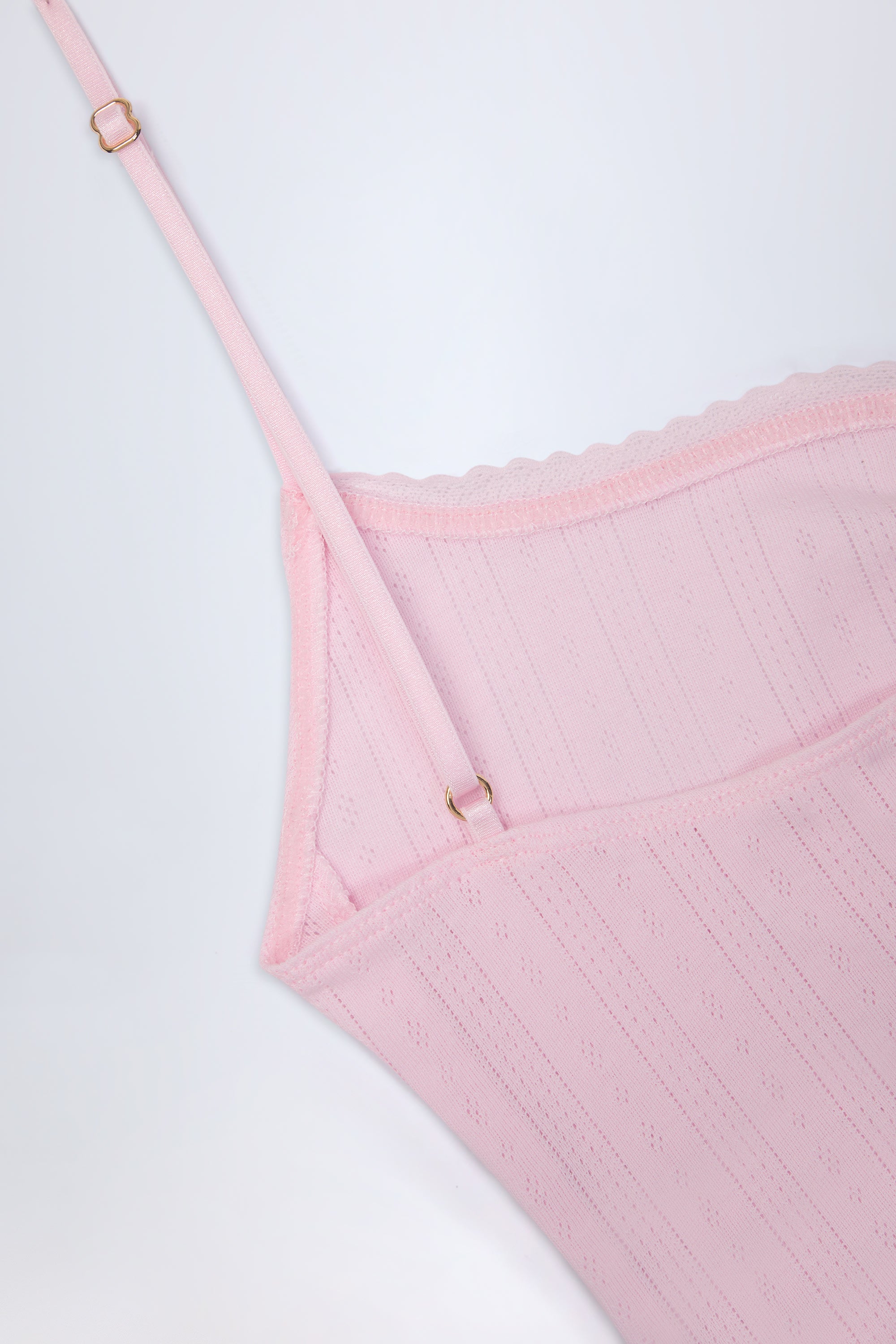 Livia Pointelle Ruched Camisole Crop Top in Baby Pink - Image 6