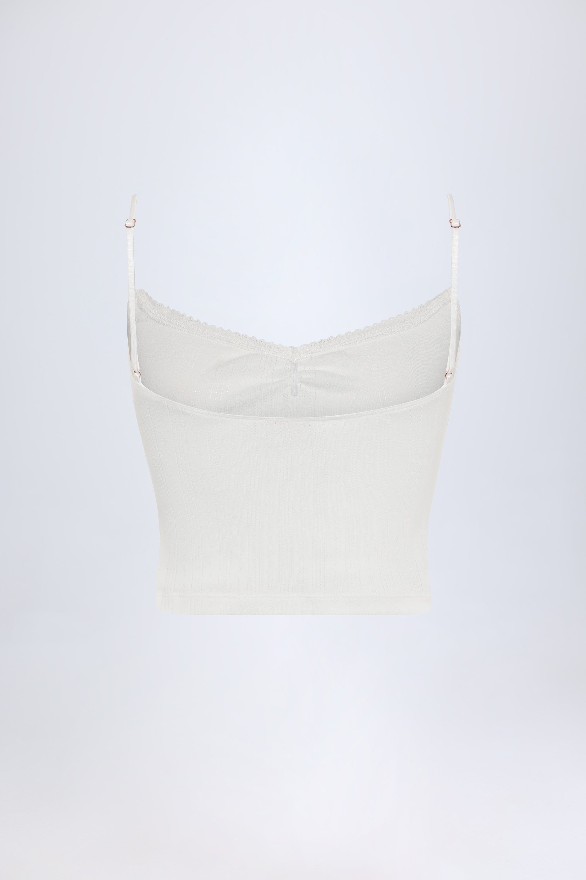 Livia Pointelle Ruched Camisole Crop Top in White - Image 10