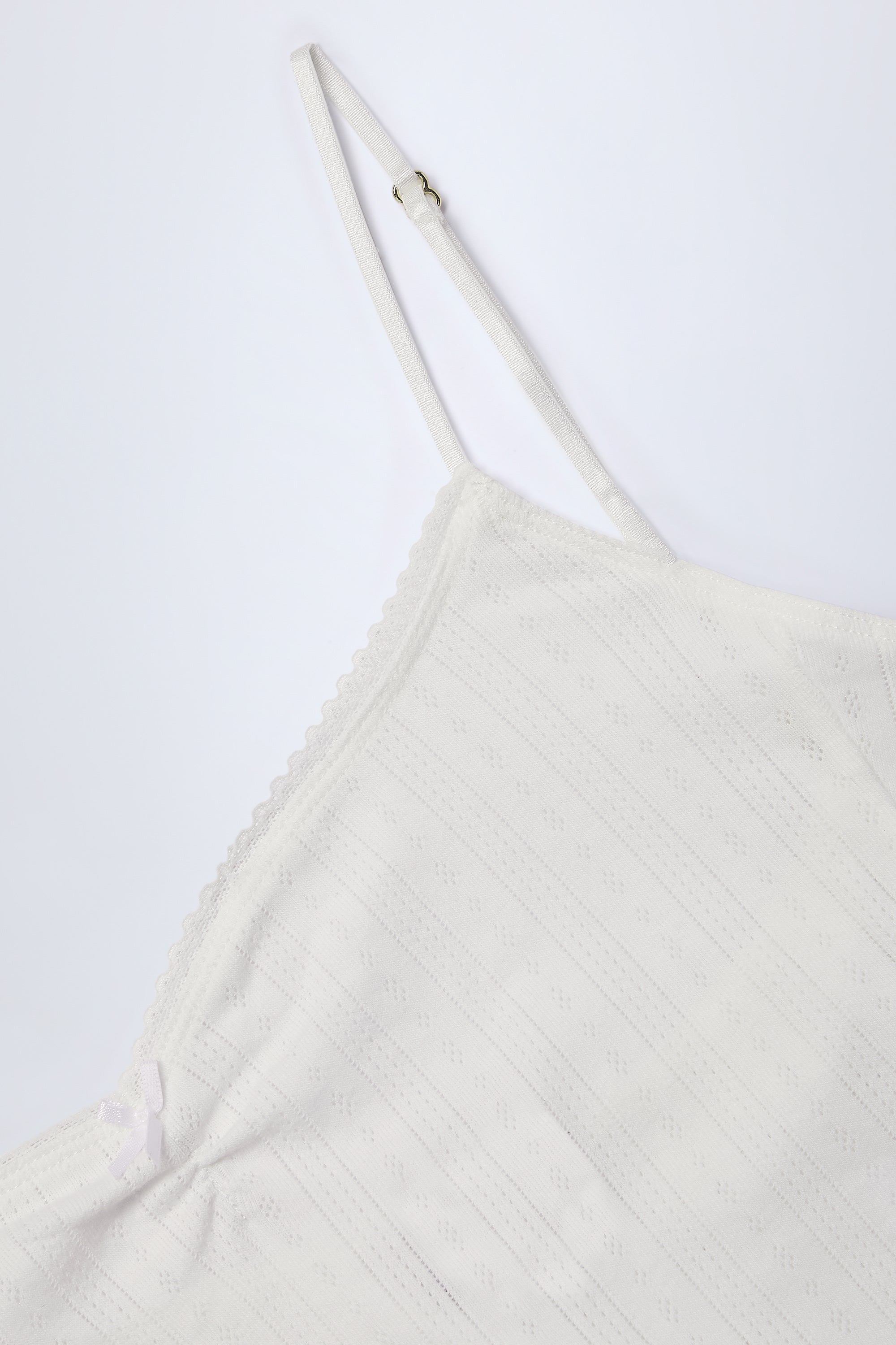 Livia Pointelle Ruched Camisole Crop Top in White - Image 7