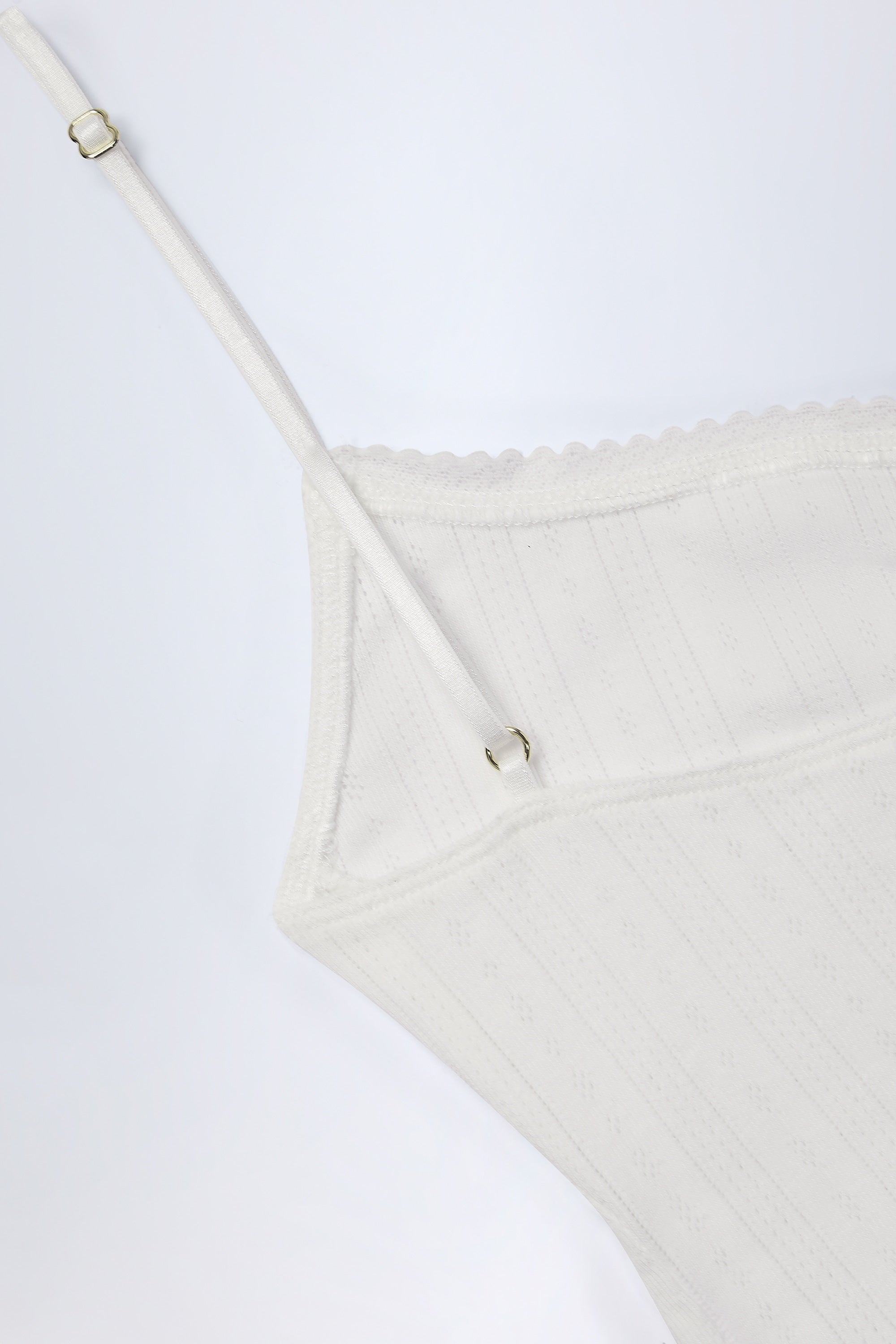 Livia Pointelle Ruched Camisole Crop Top in White - Image 8