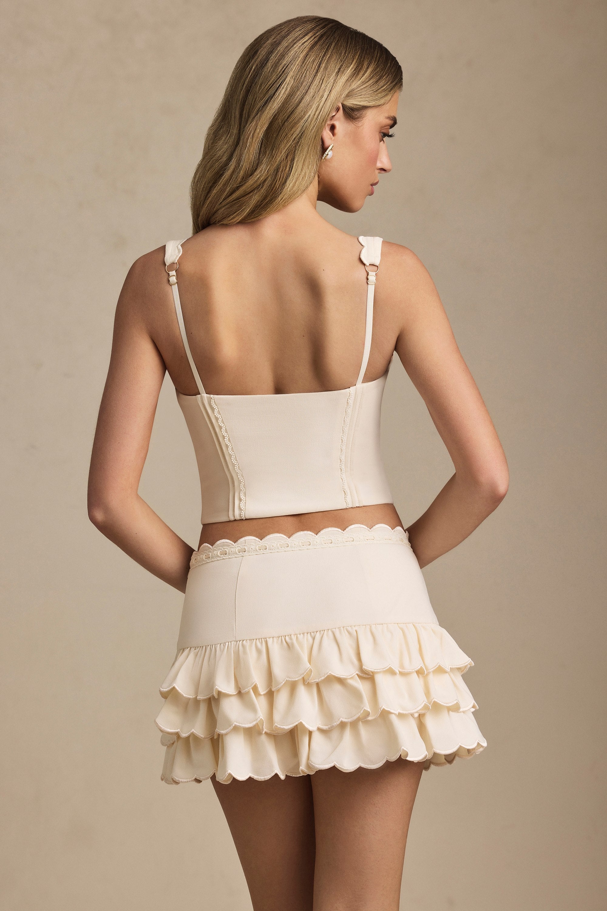 Lorena Layered Ruffled Low-Rise Mini Skirt in Ivory - Image 3