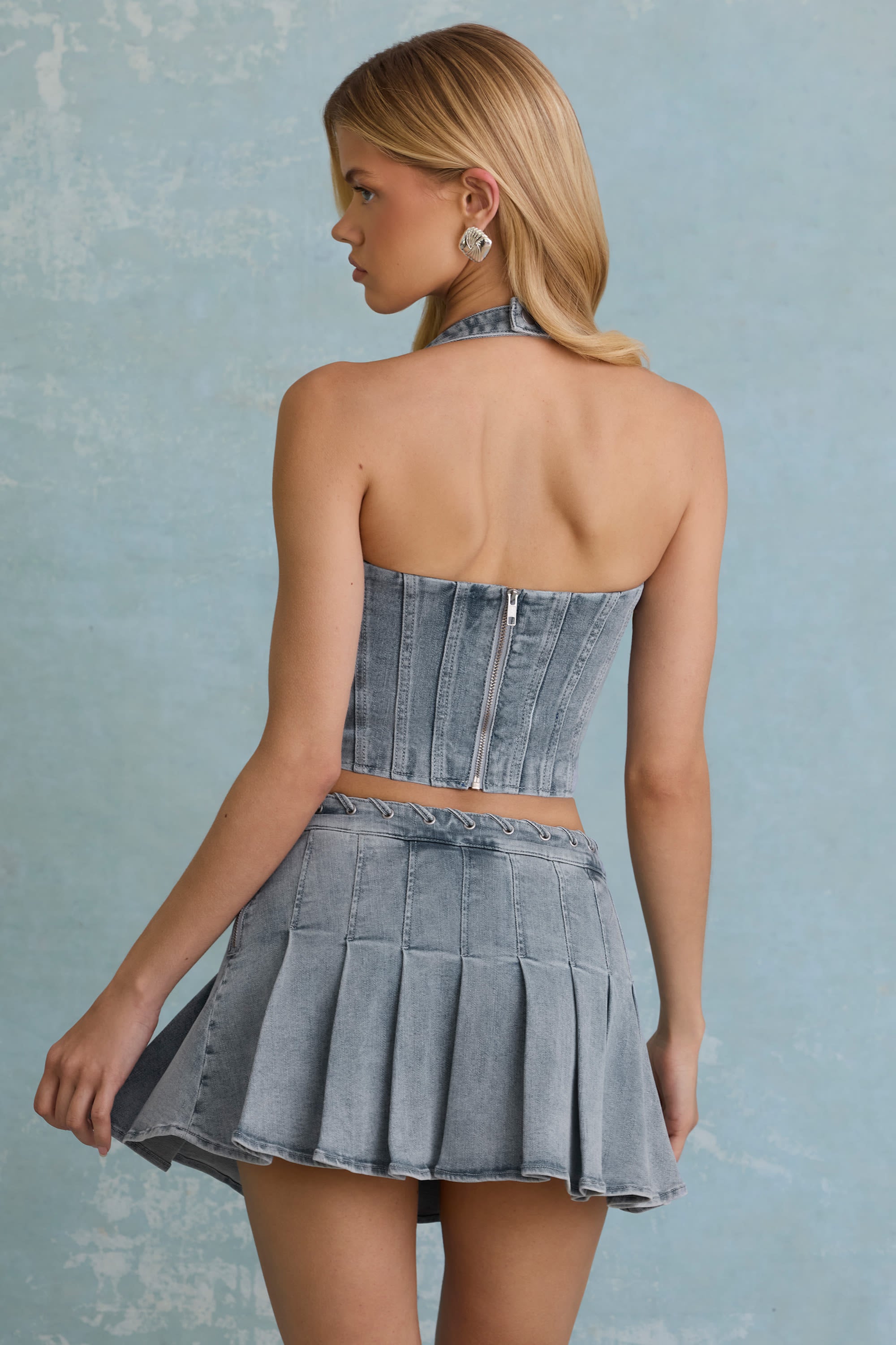 Lotta Halterneck Corset Top in Light Blue - Image 11