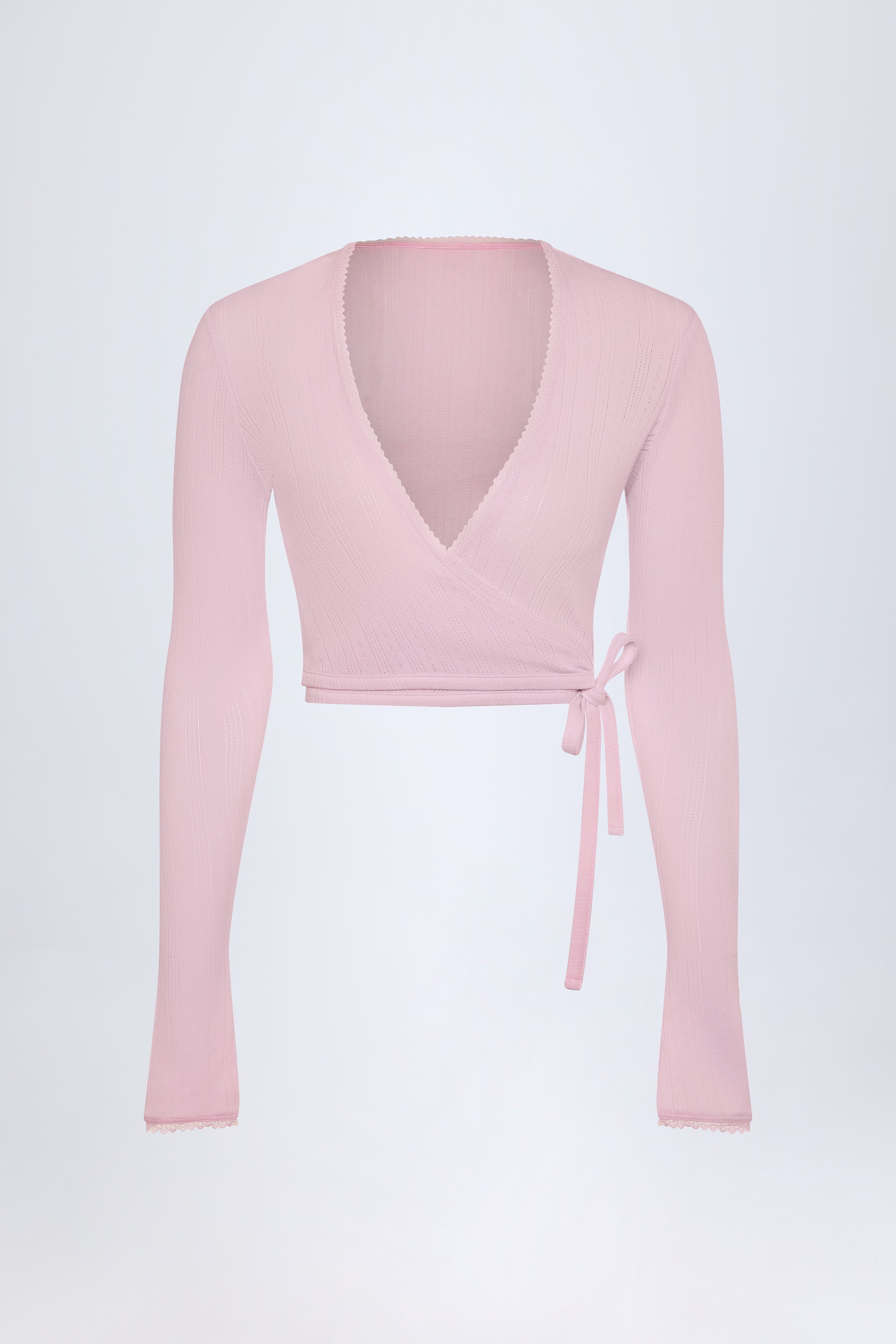 Lou Pointelle Wrap Crop Top in Baby Pink - Image 3