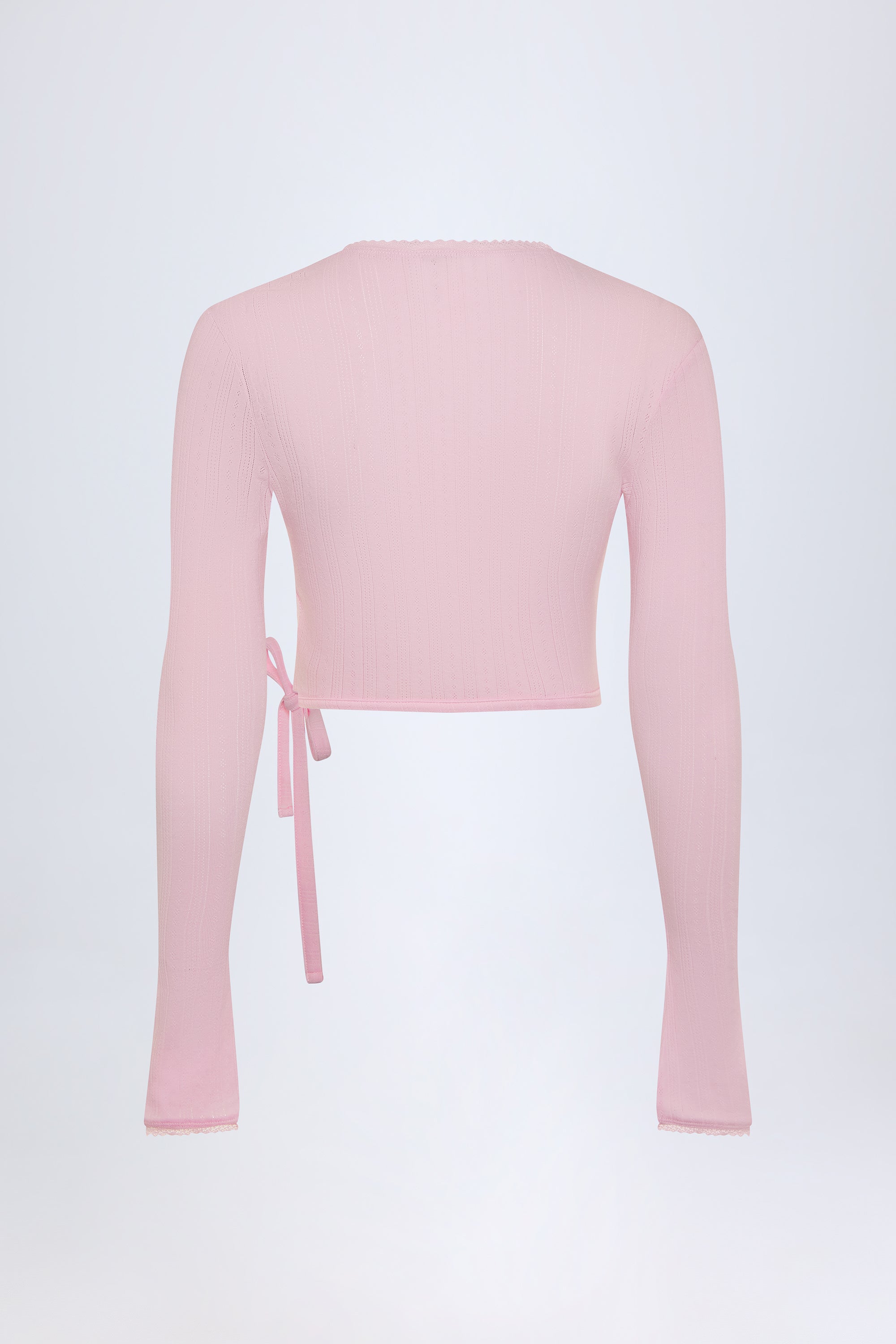 Lou Pointelle Wrap Crop Top in Baby Pink - Image 4