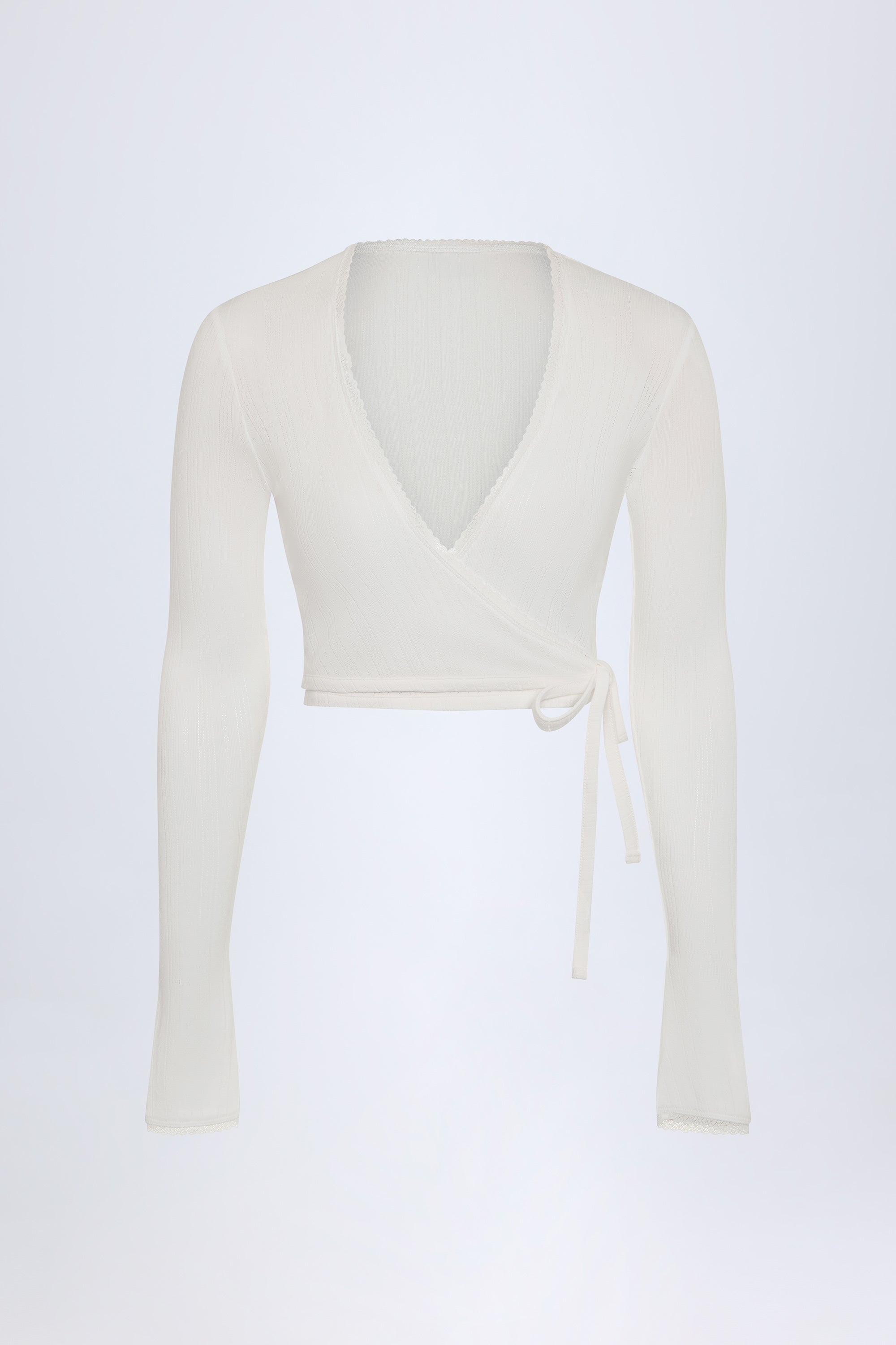 Lou Pointelle Wrap Crop Top in White - Image 3
