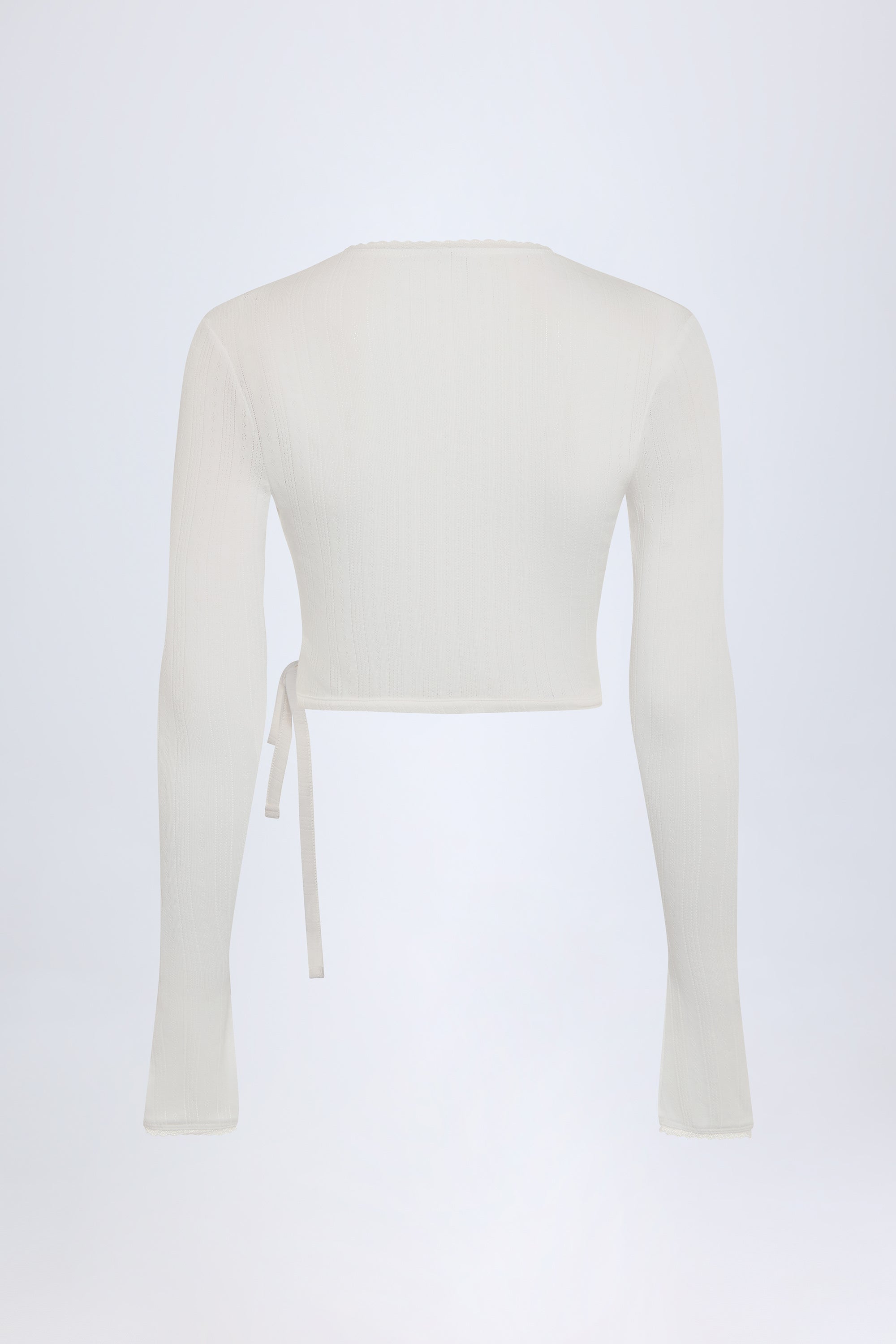 Lou Pointelle Wrap Crop Top in White - Image 4