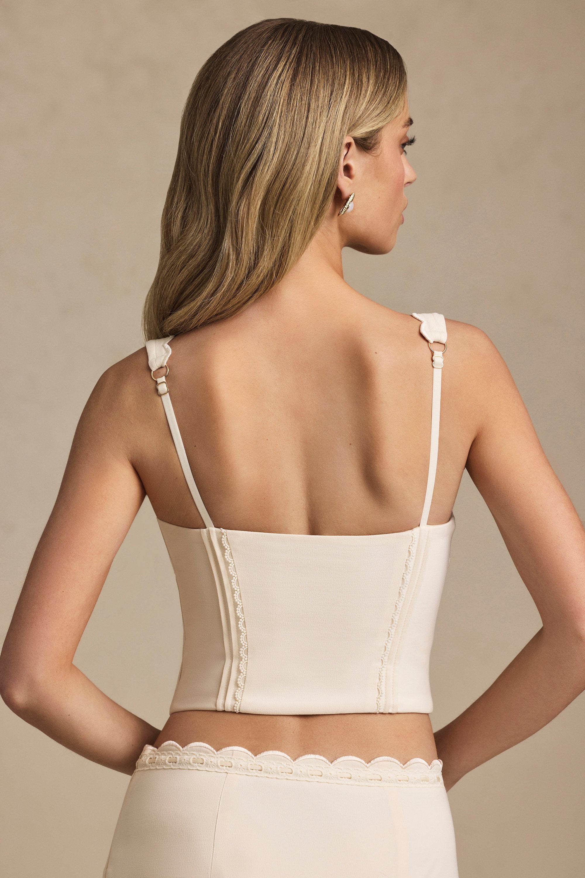 Lucia Plunge-Neck Scalloped Corset Top in Ivory - Image 2