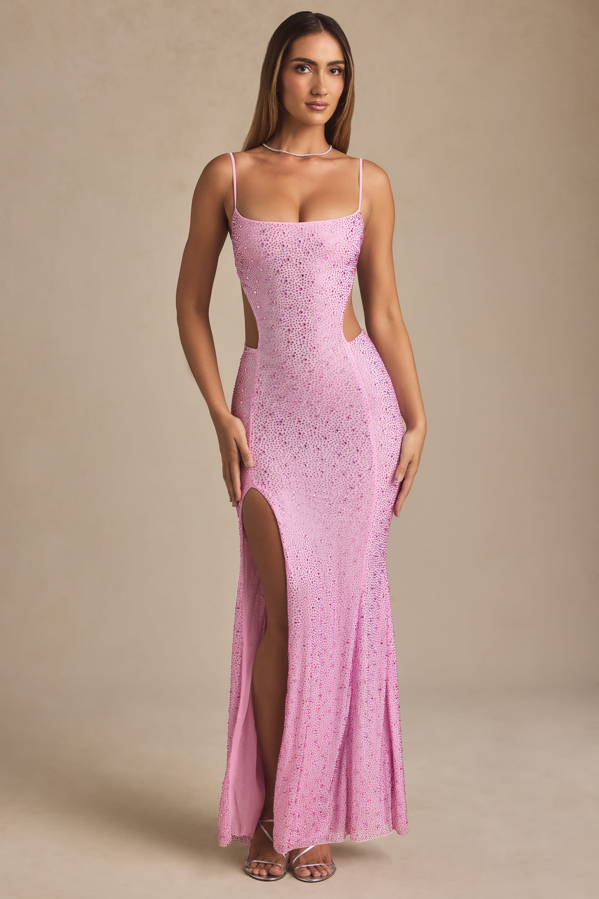 Lucienne Embellished Cut-Out Fishtail Maxi Dress in Peony Pink - Image 5