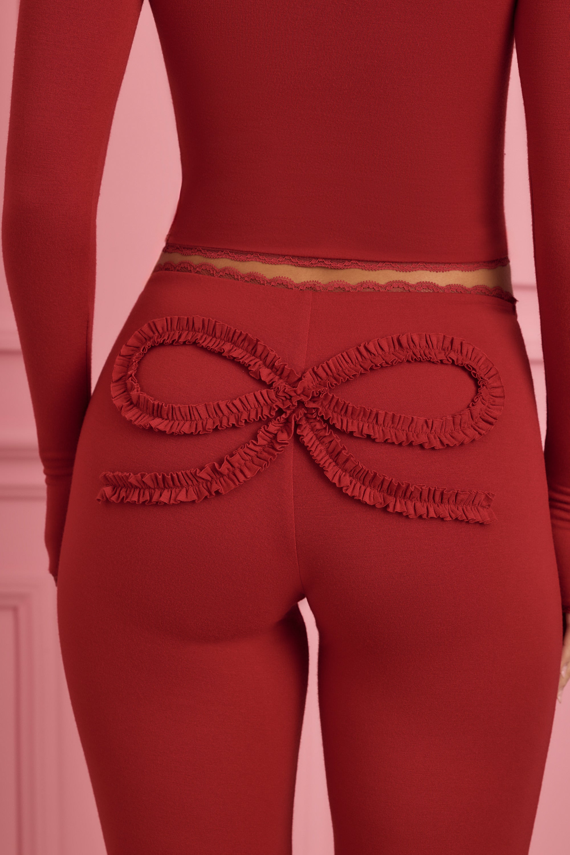 Lulu Lace-Trim Appliqu?? Pyjama Trousers in Ruby Red - Image 4
