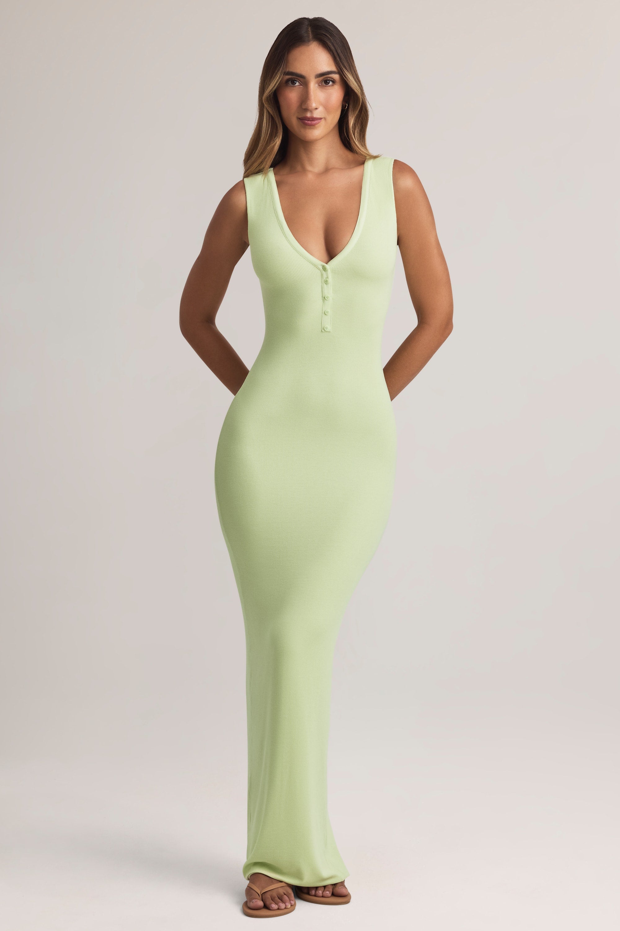 Mabel Modal Button-Detail Maxi Dress in Sage Green - Image 6