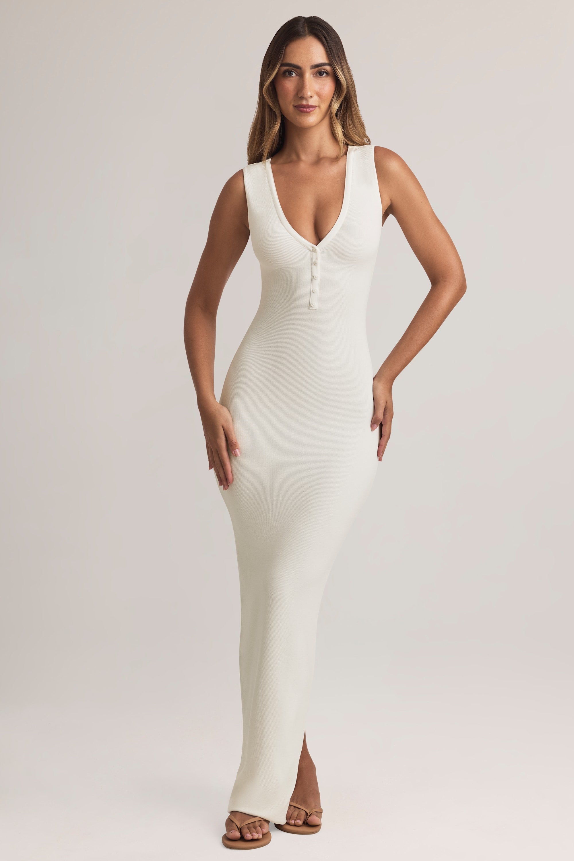 Mabel Modal Button-Detail Maxi Dress in White