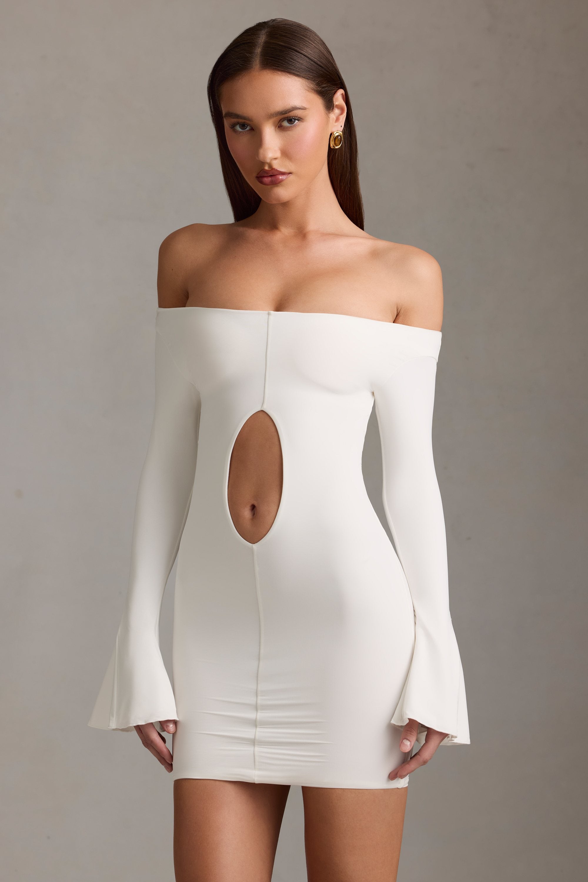 Madelina Off-Shoulder Cut-Out Mini Dress in White - Image 10