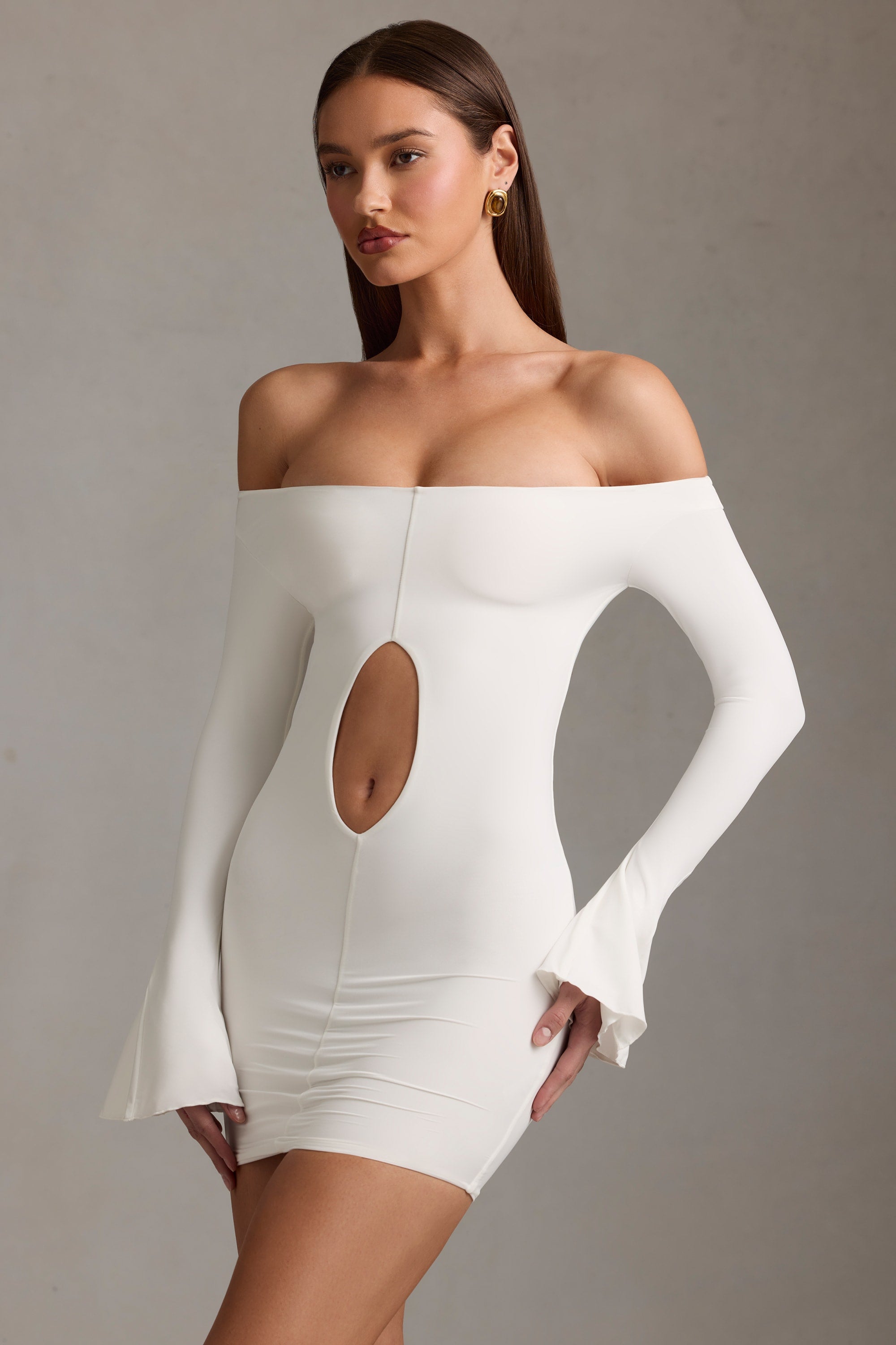 Madelina Off-Shoulder Cut-Out Mini Dress in White - Image 11