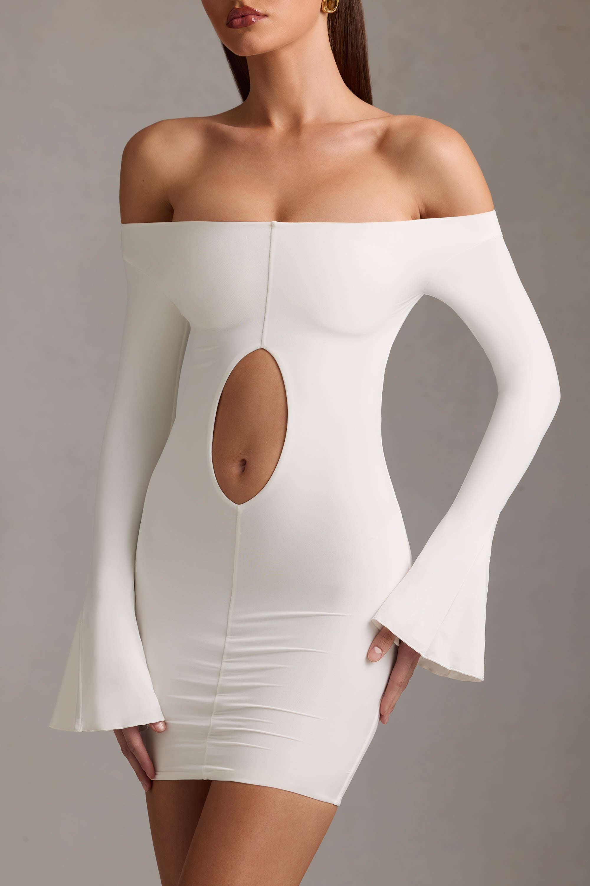Madelina Off-Shoulder Cut-Out Mini Dress in White - Image 2