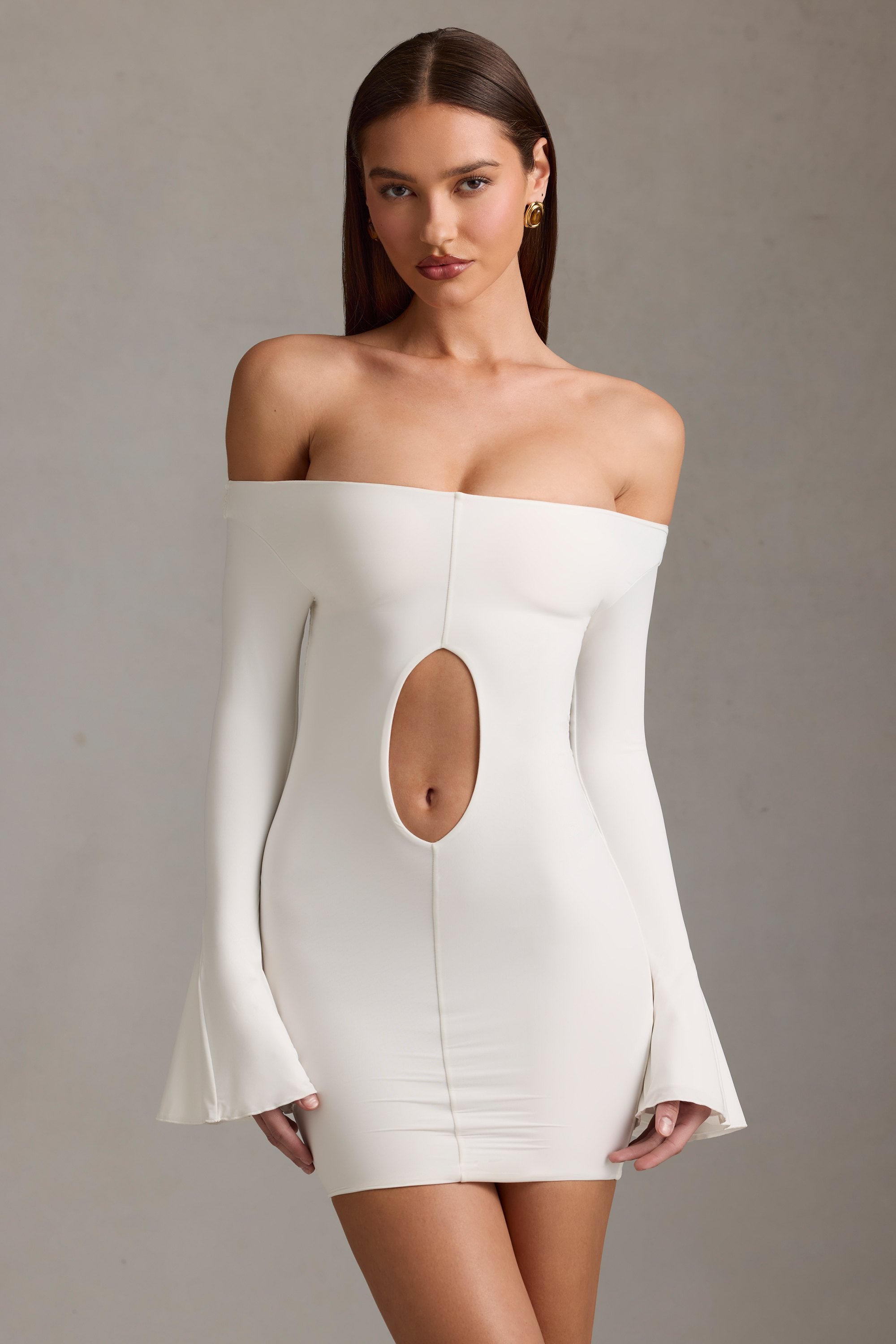Madelina Off-Shoulder Cut-Out Mini Dress in White - Image 8