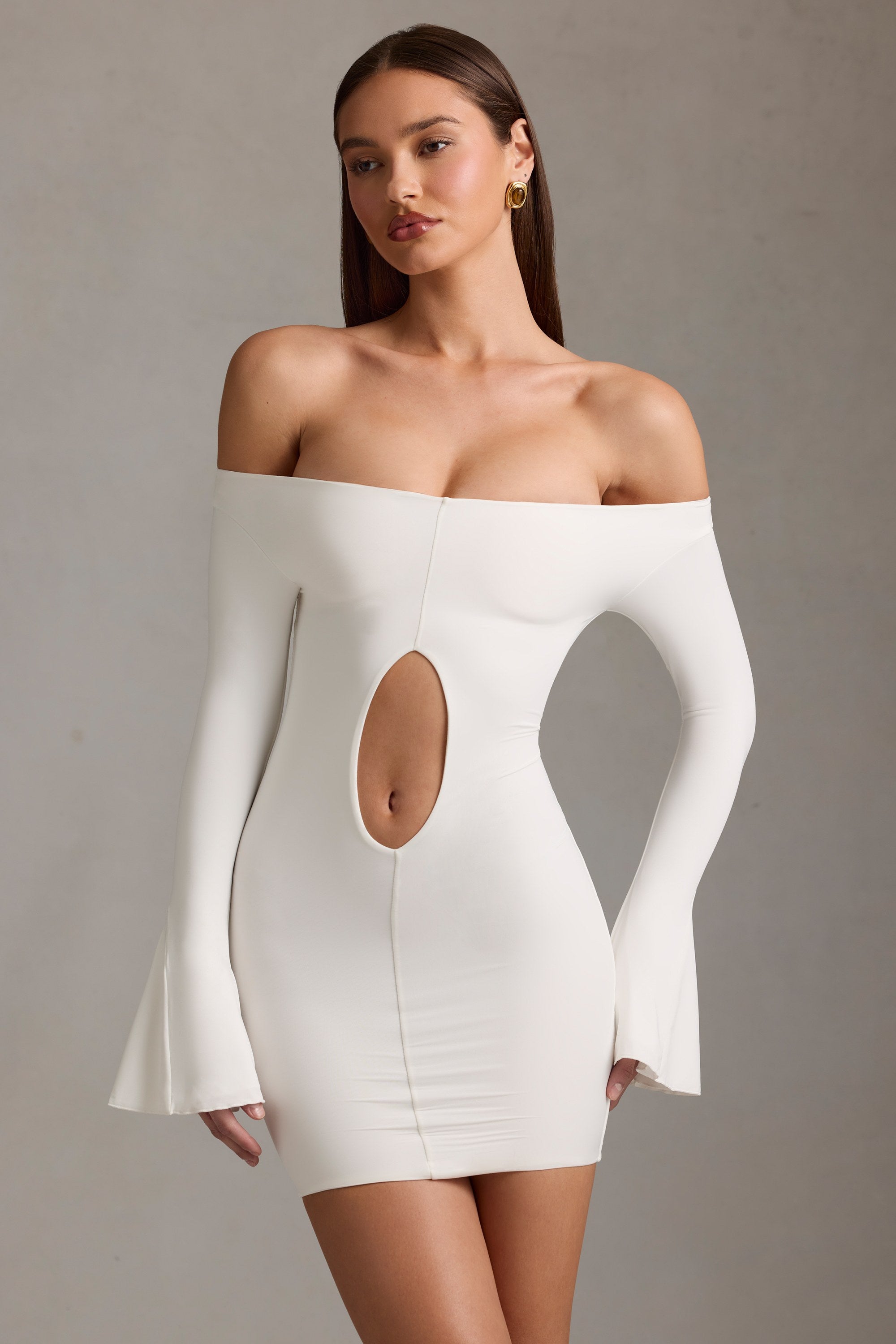 Madelina Off-Shoulder Cut-Out Mini Dress in White - Image 9