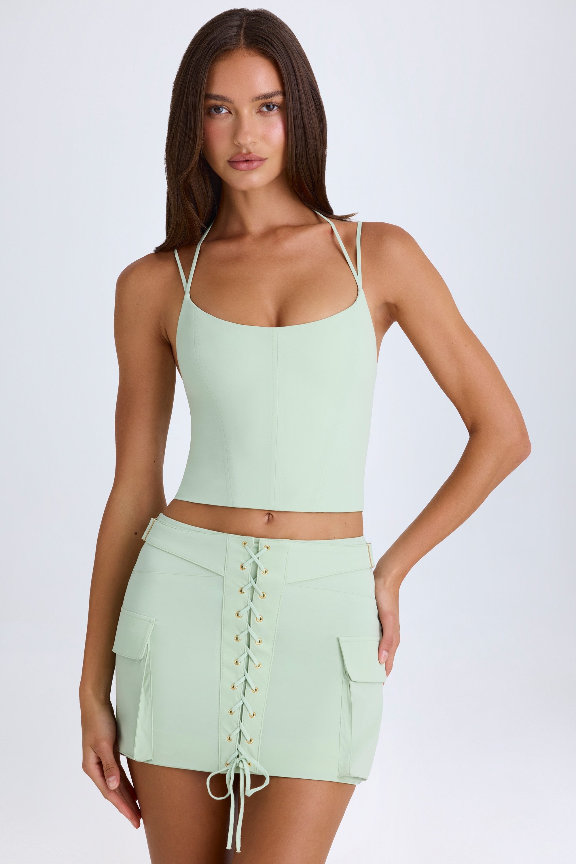Mali Lace-Up Micro Mini Skirt in Green - Image 7