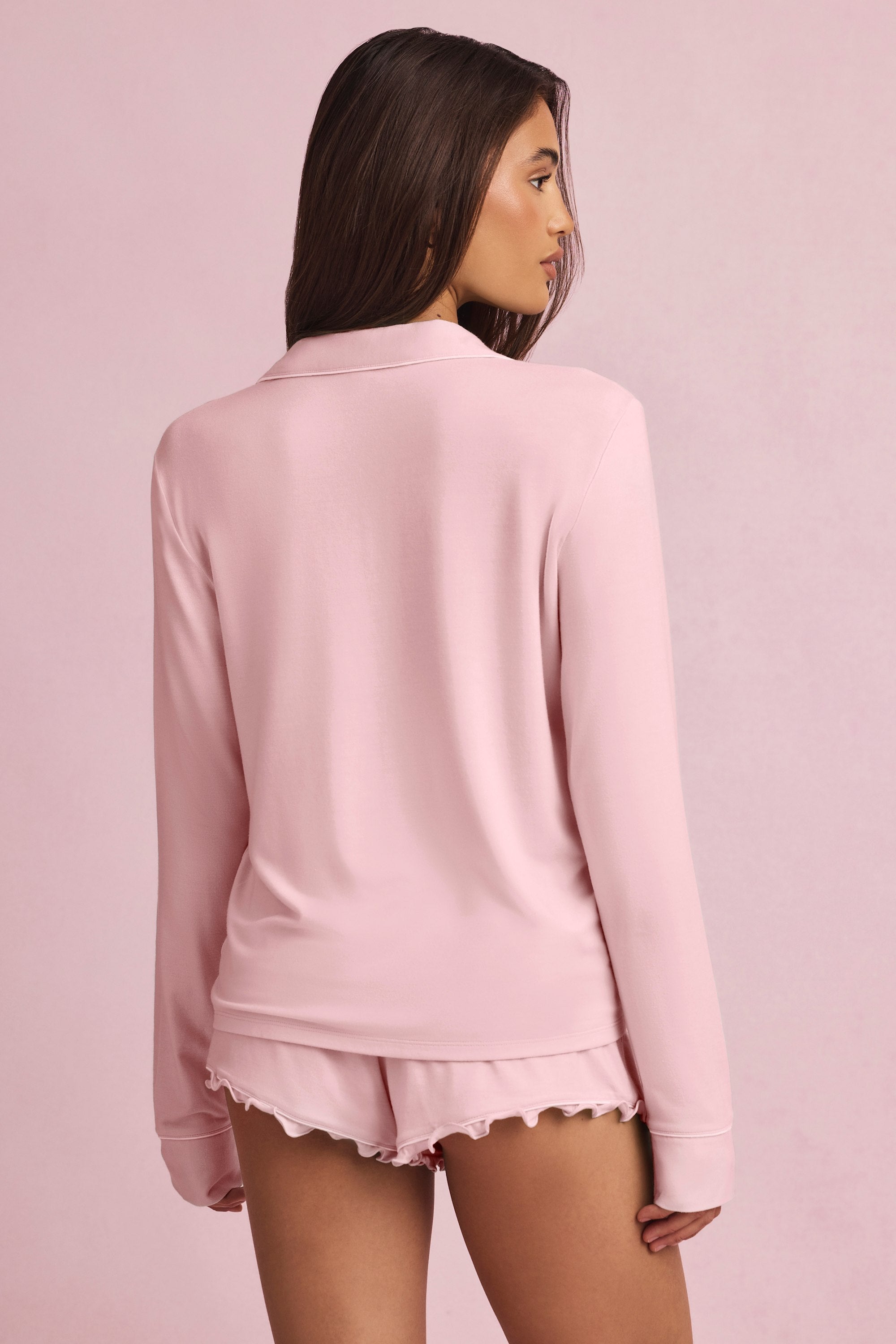Maphie Ruffle-Trim Pyjama Shorts in Baby Pink - Image 6