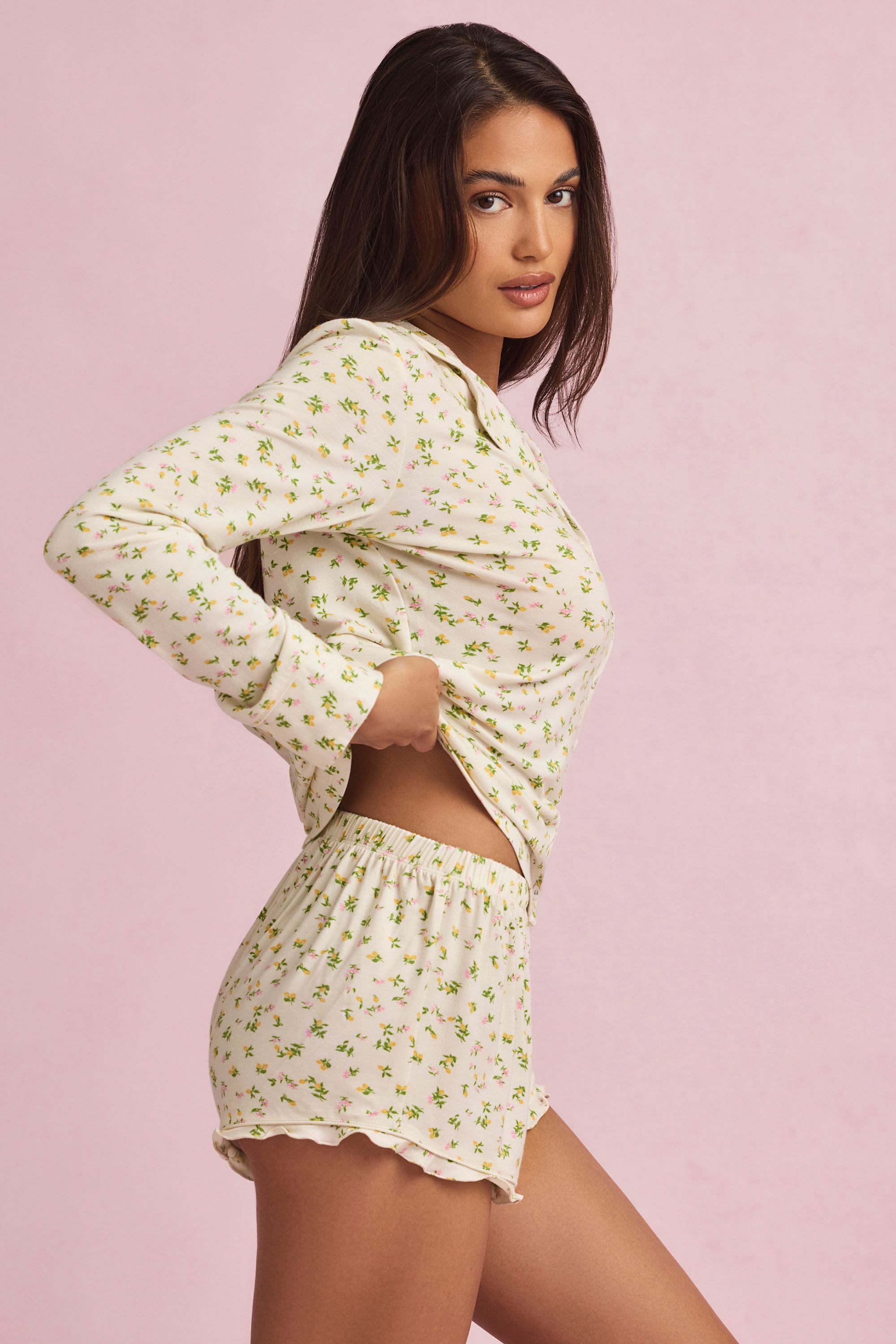Maphie Ruffle-Trim Pyjama Shorts in Lemon Print - Image 3