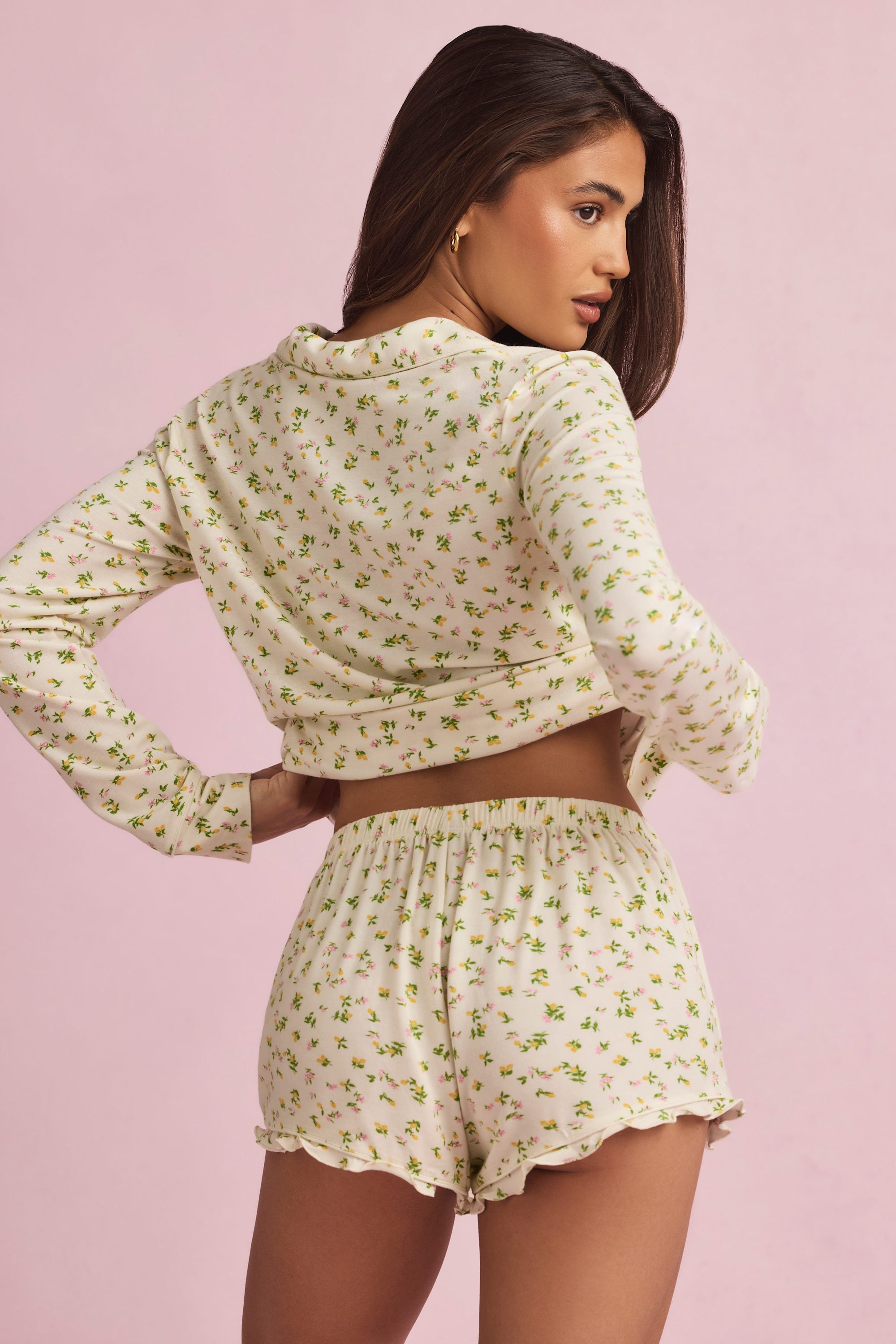 Maphie Ruffle-Trim Pyjama Shorts in Lemon Print - Image 8
