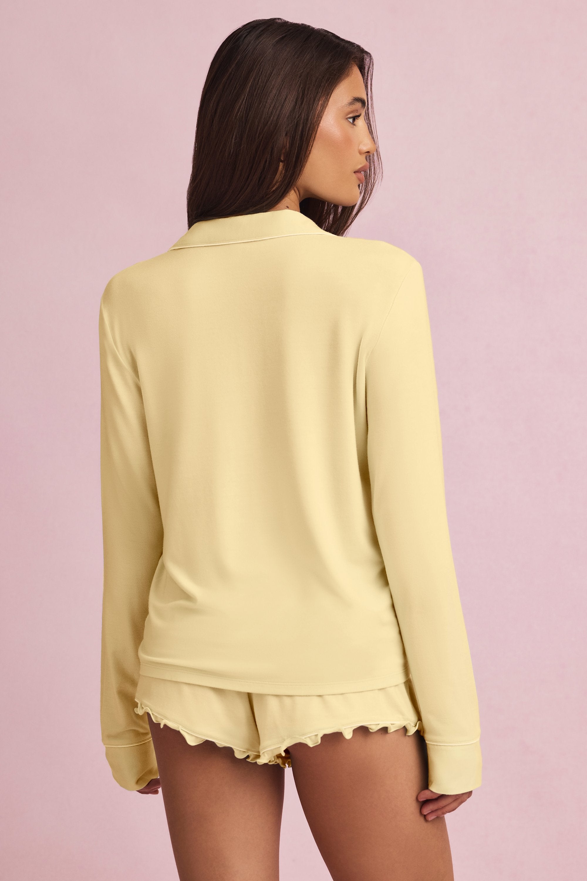 Maphie Ruffle-Trim Pyjama Shorts in Pastel Yellow - Image 3
