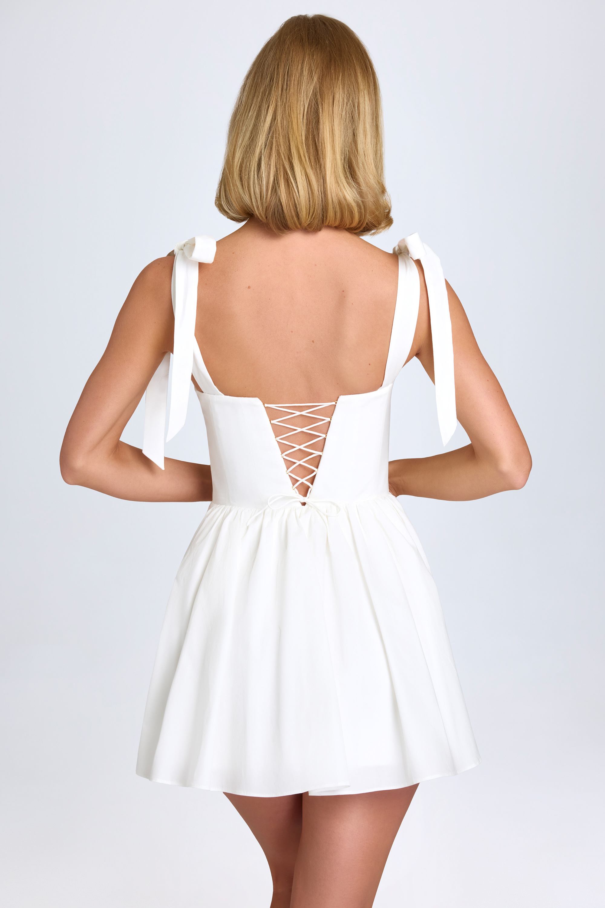 Marianna Ruched Corset Mini Dress in White - Image 2