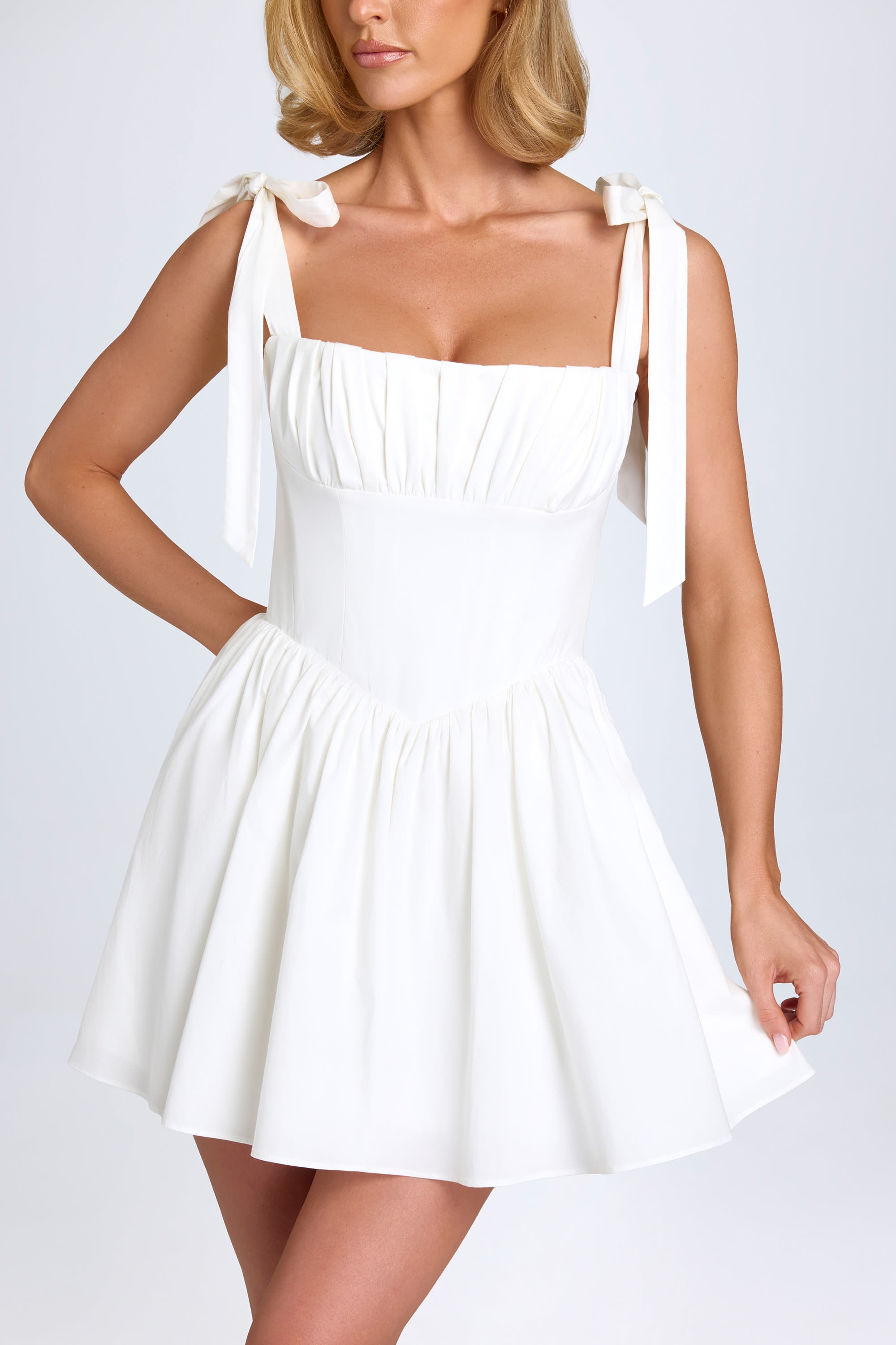 Marianna Ruched Corset Mini Dress in White - Image 6