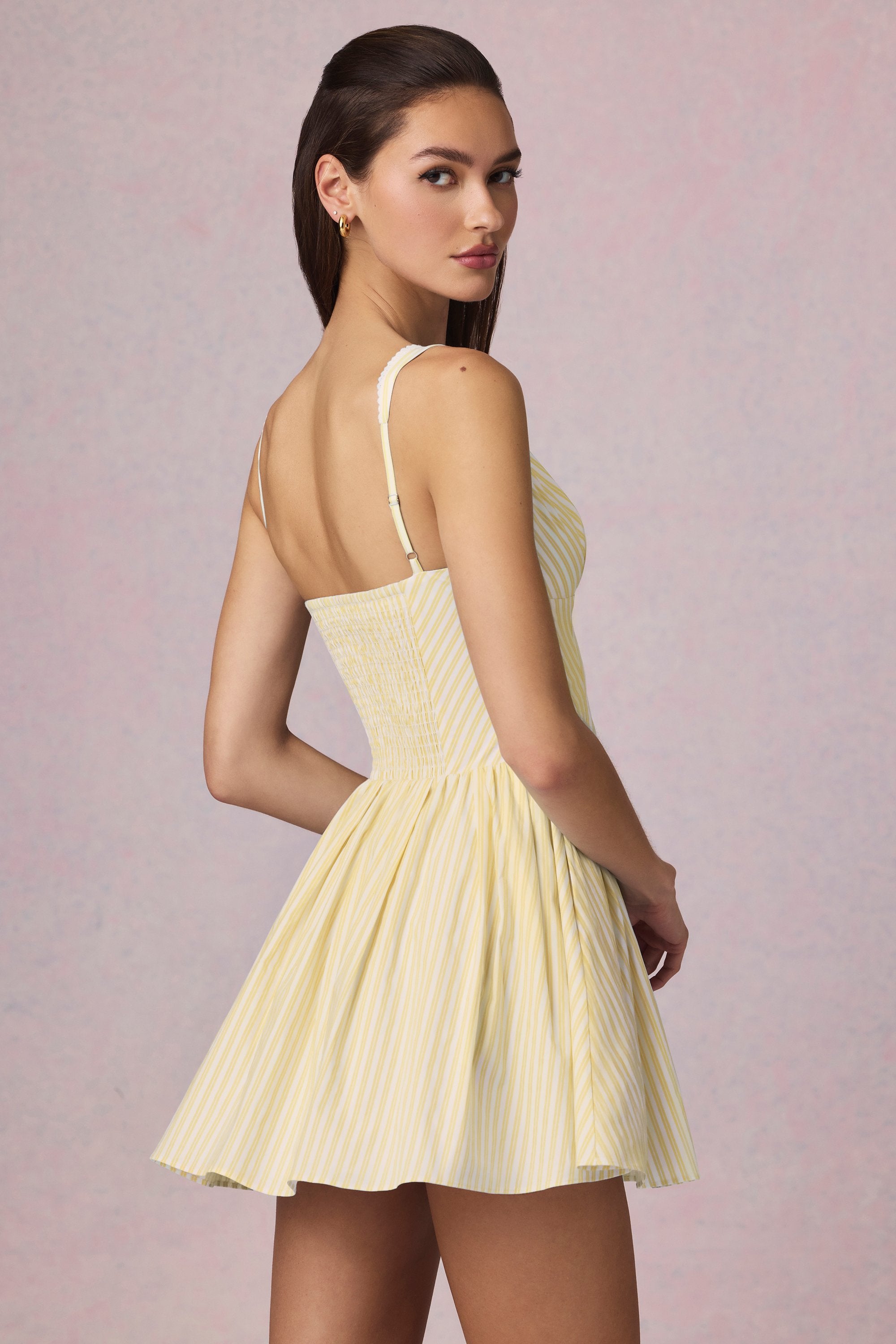 Marissa Bow-Detail A-Line Mini Dress in Lemon Yellow Stripe - Image 2