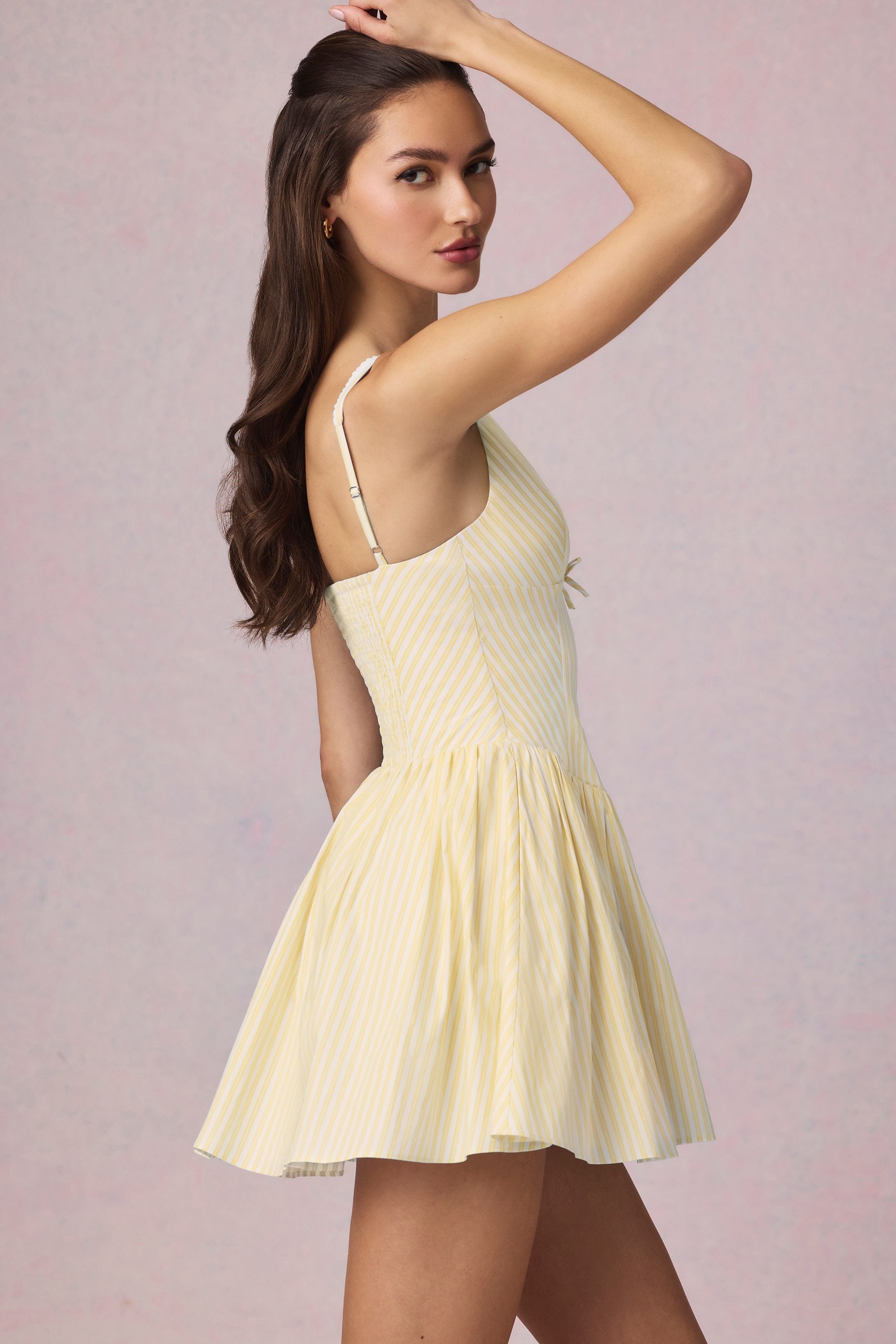 Marissa Bow-Detail A-Line Mini Dress in Lemon Yellow Stripe - Image 7