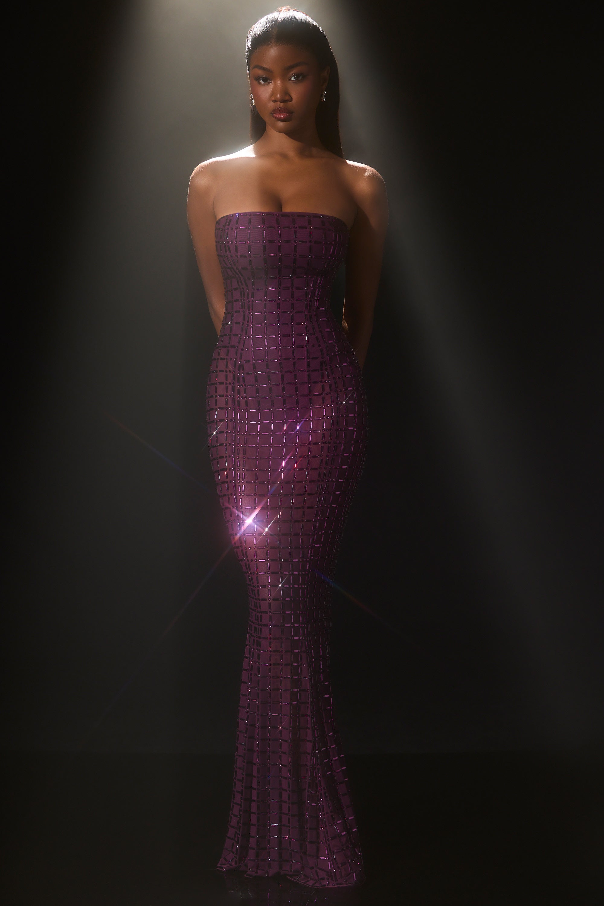 Marleni Embellished Strapless Gown in Deep Purple - Image 6