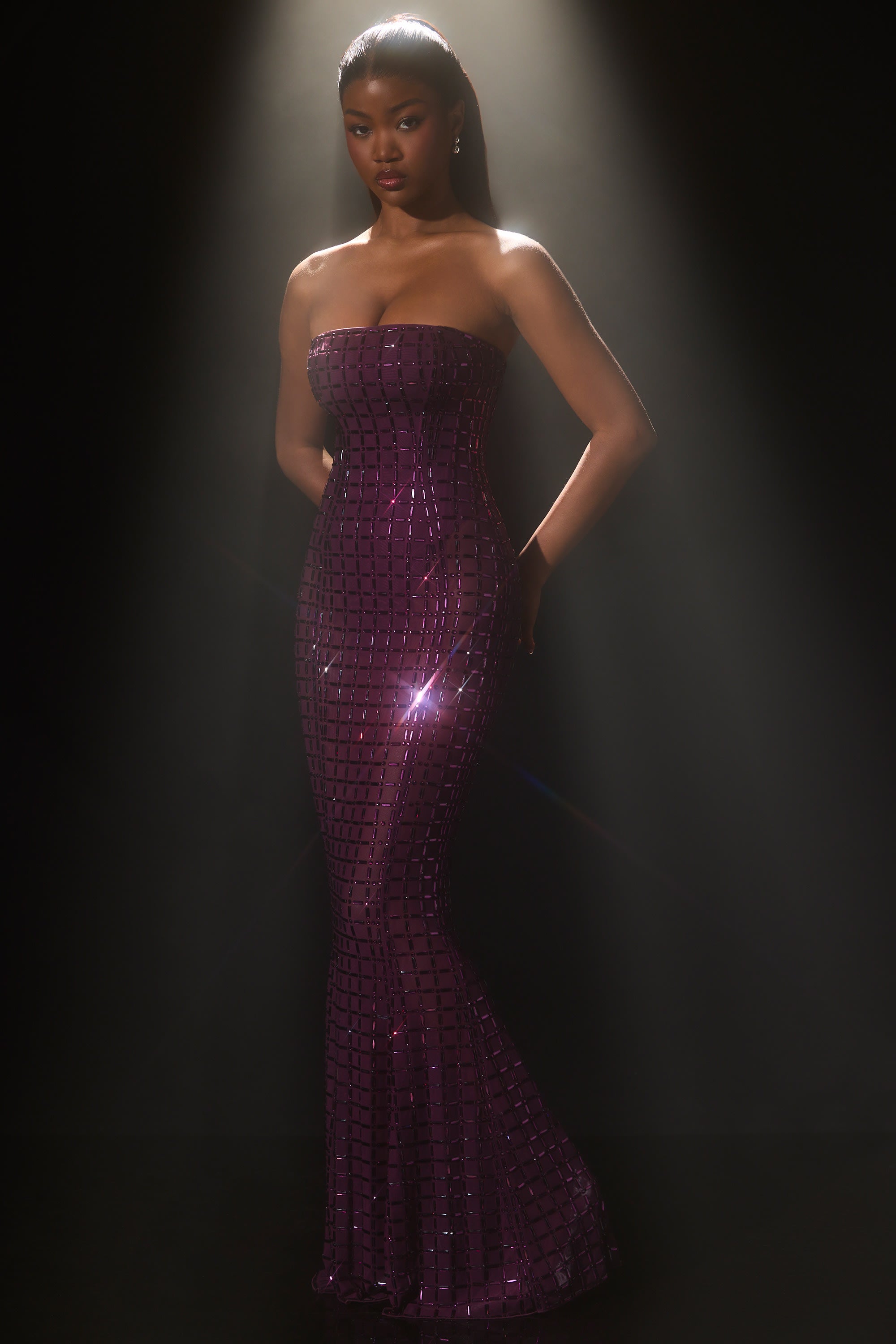 Marleni Embellished Strapless Gown in Deep Purple - Image 7