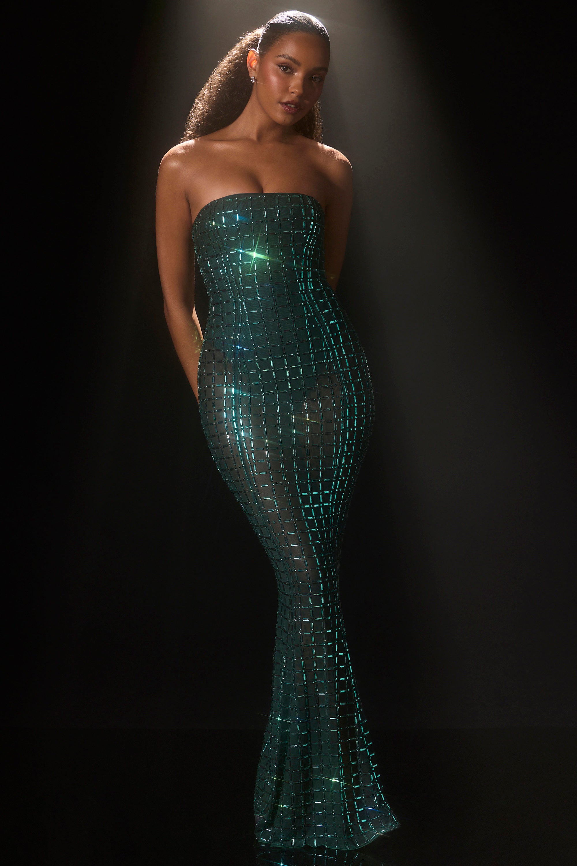 Marleni Embellished Strapless Gown in Emerald Green - Image 7