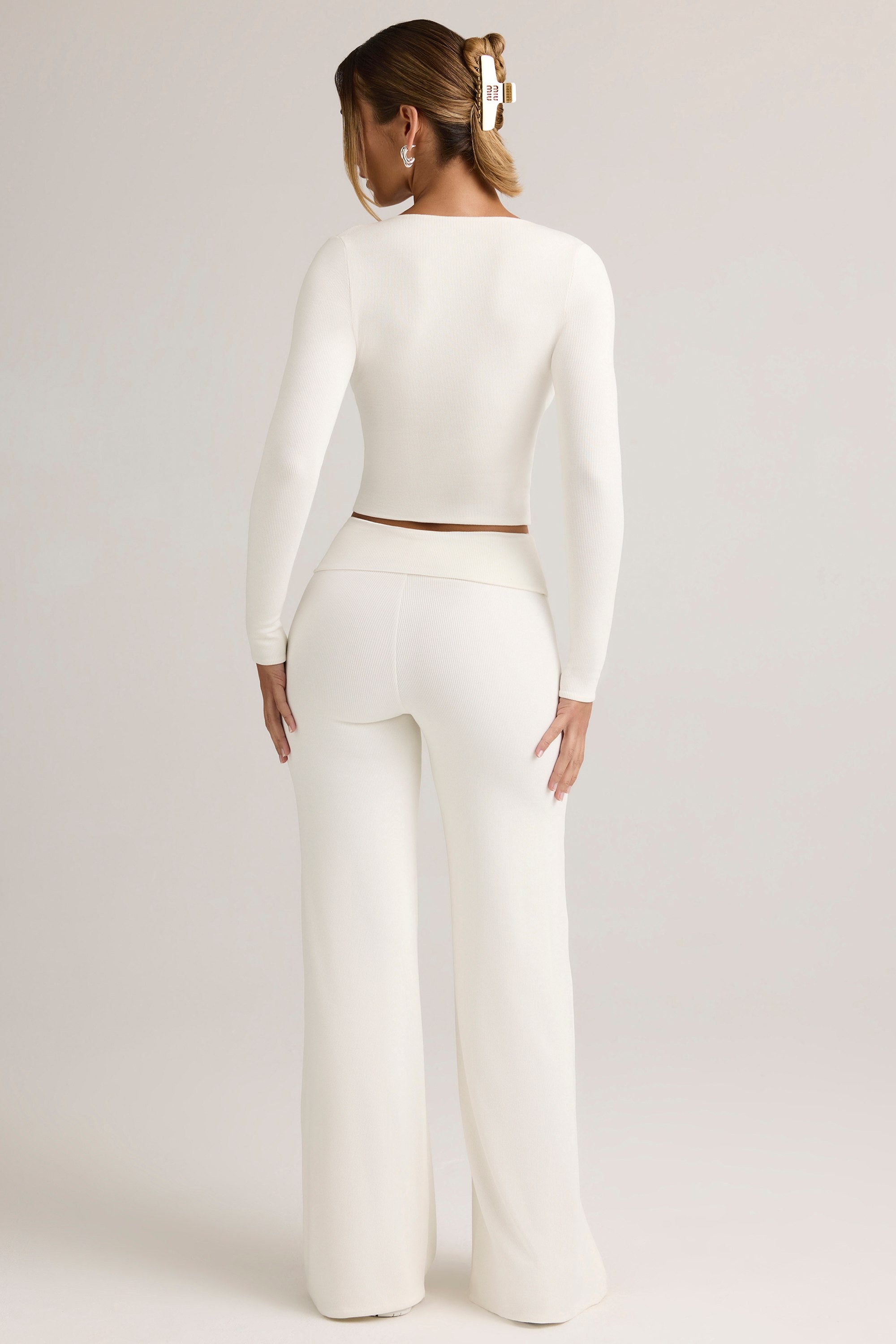 Melida Modal Foldover Wide-Leg Trousers in White - Image 2