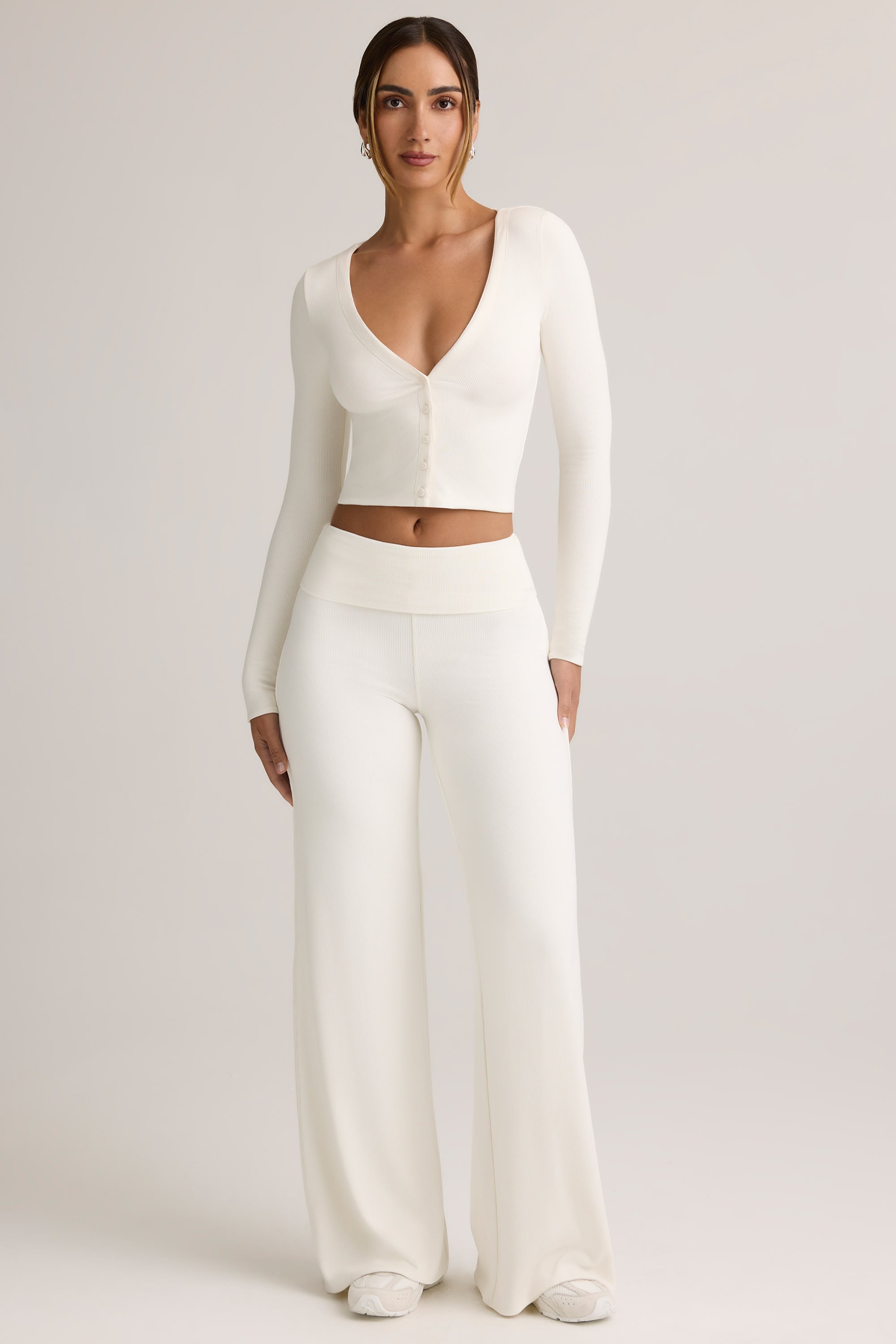 Melida Modal Foldover Wide-Leg Trousers in White - Image 6