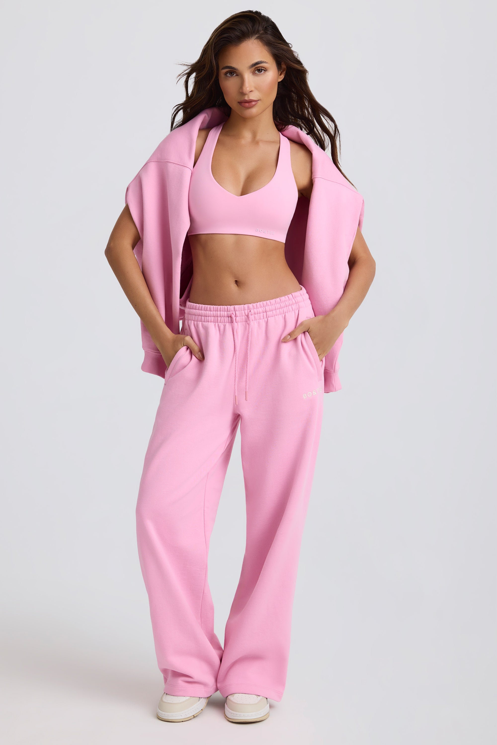 Mid-Rise Wide-Leg Joggers in Baby Pink - Image 9
