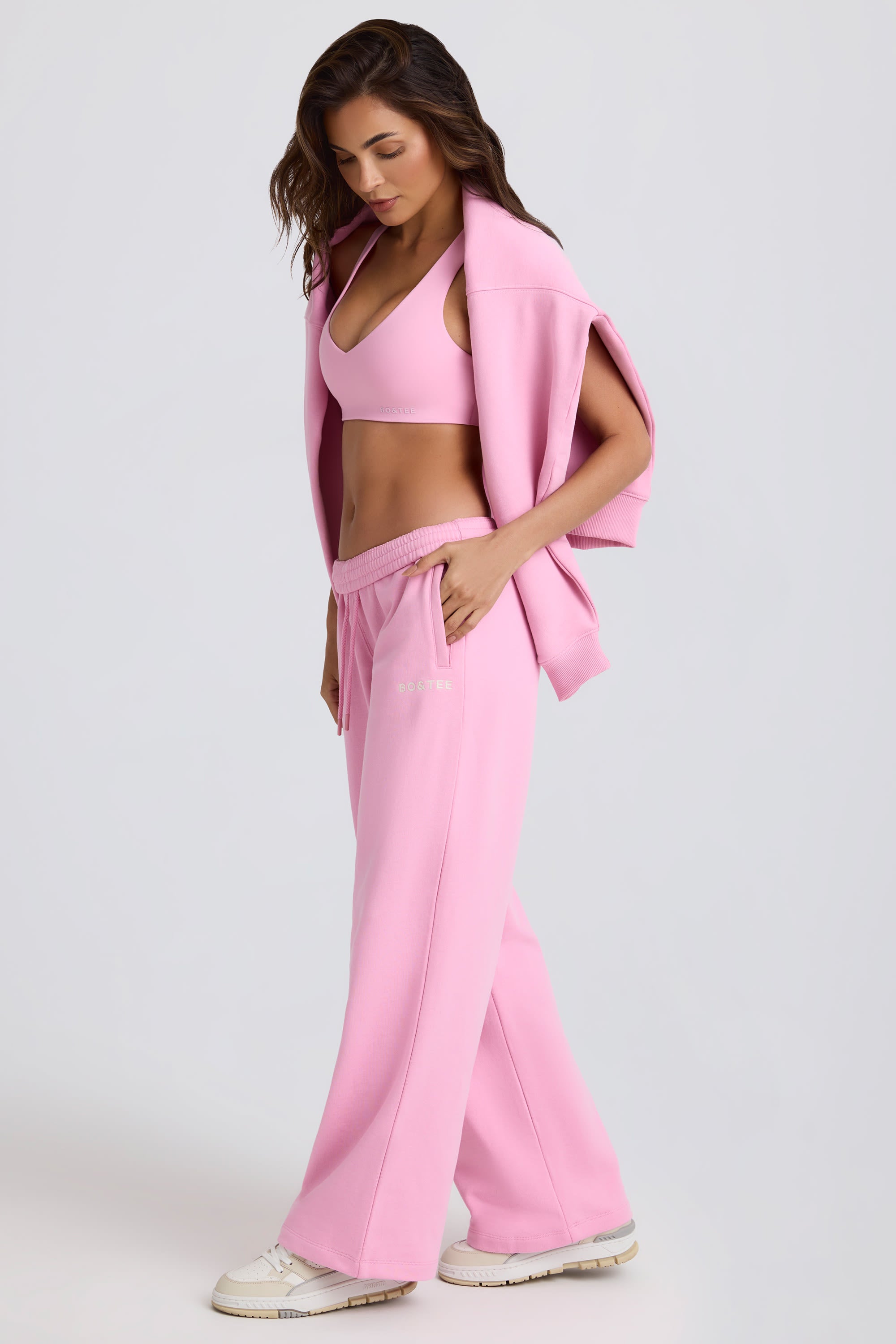 Mid-Rise Wide-Leg Joggers in Baby Pink - Image 3