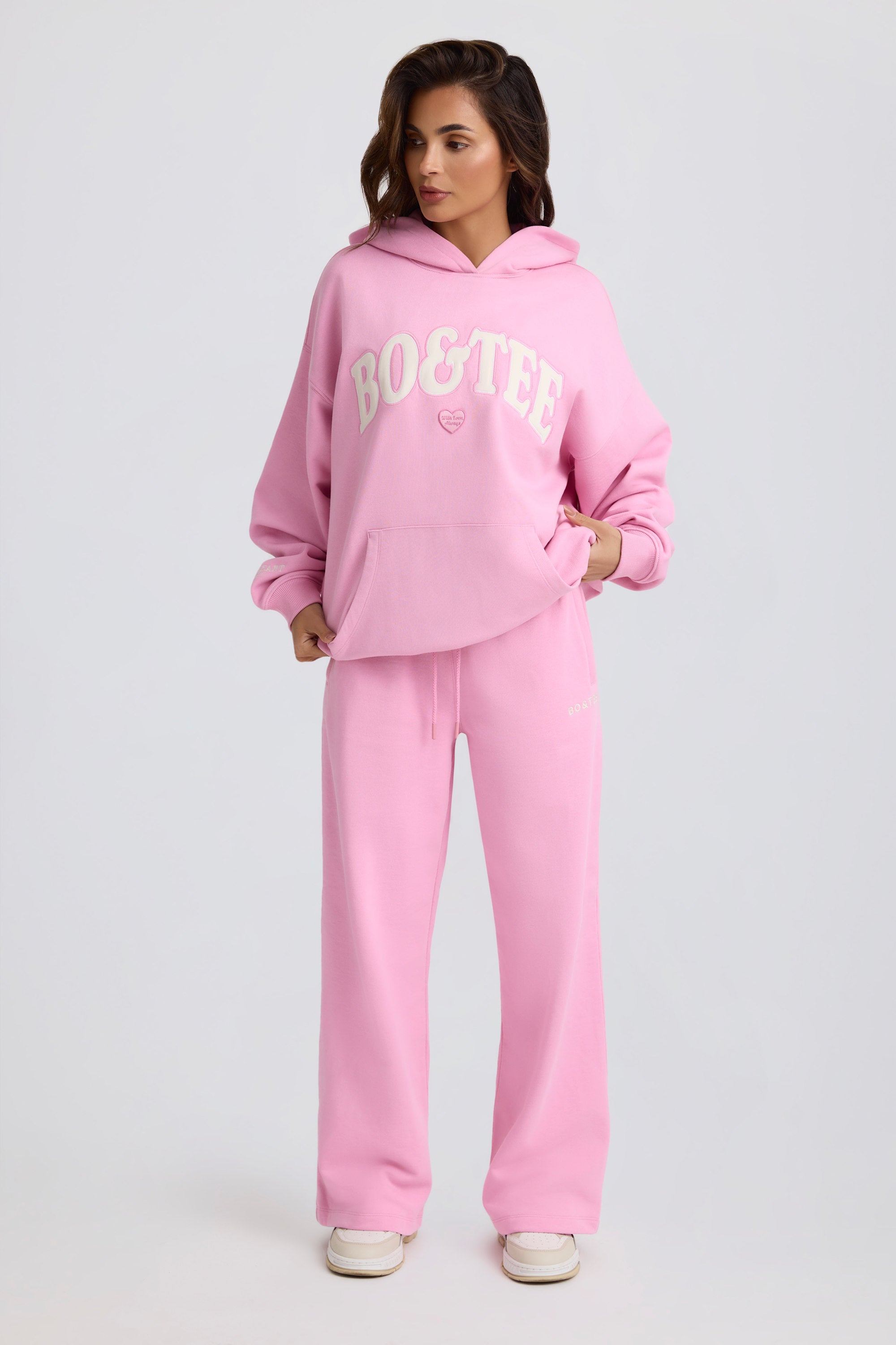 Mid-Rise Wide-Leg Joggers in Baby Pink - Image 6