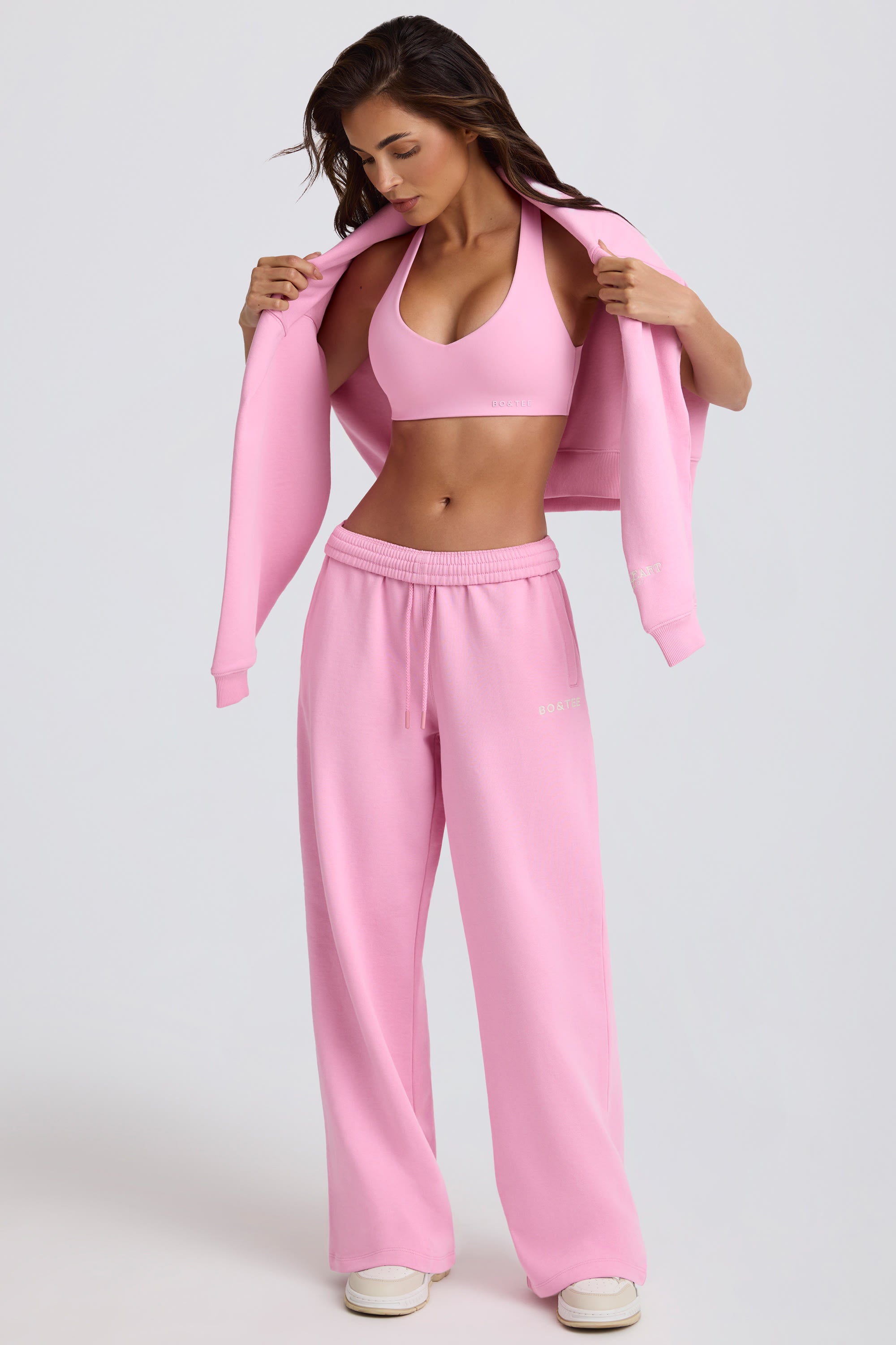 Mid-Rise Wide-Leg Joggers in Baby Pink - Image 7
