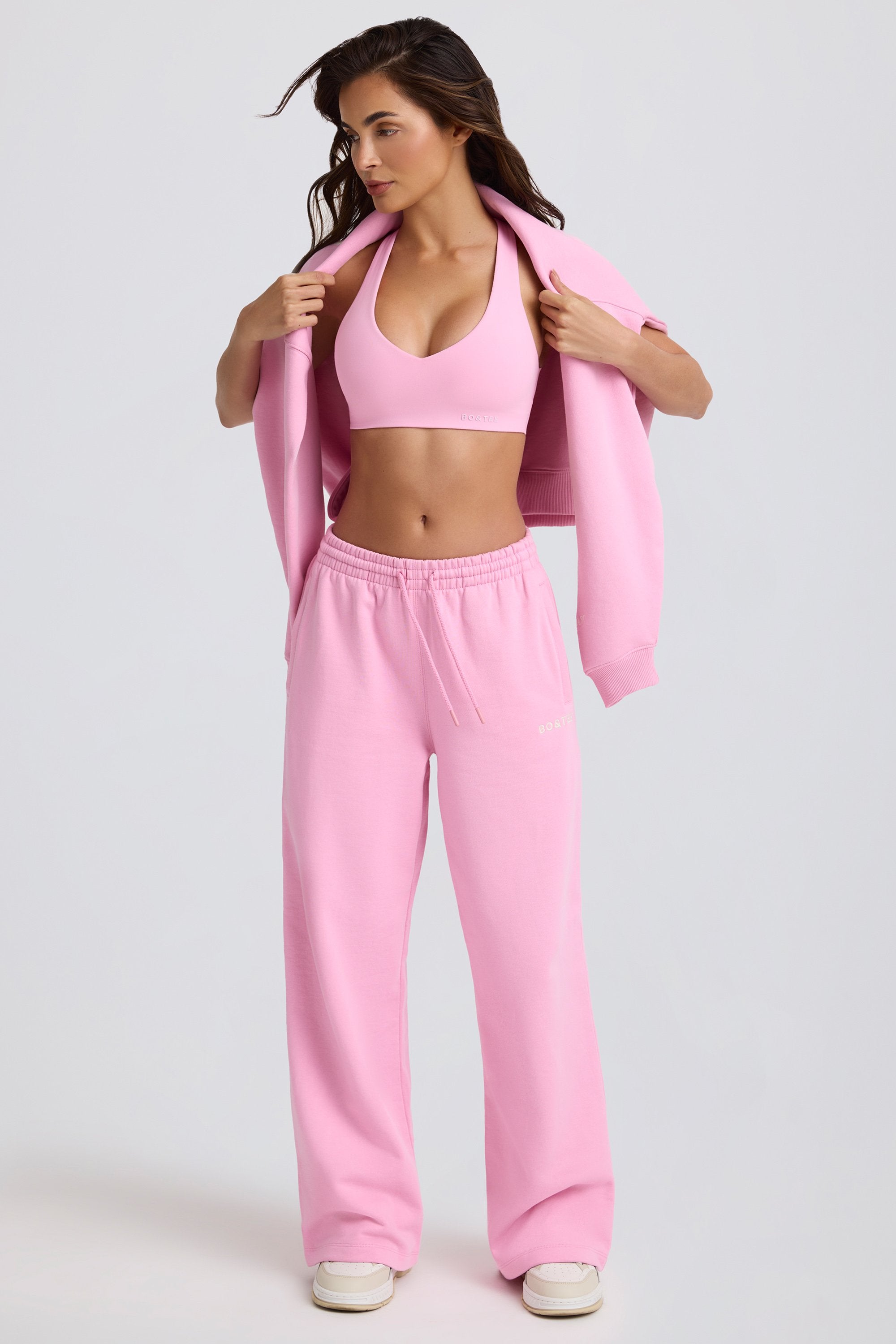Mid-Rise Wide-Leg Joggers in Baby Pink - Image 8