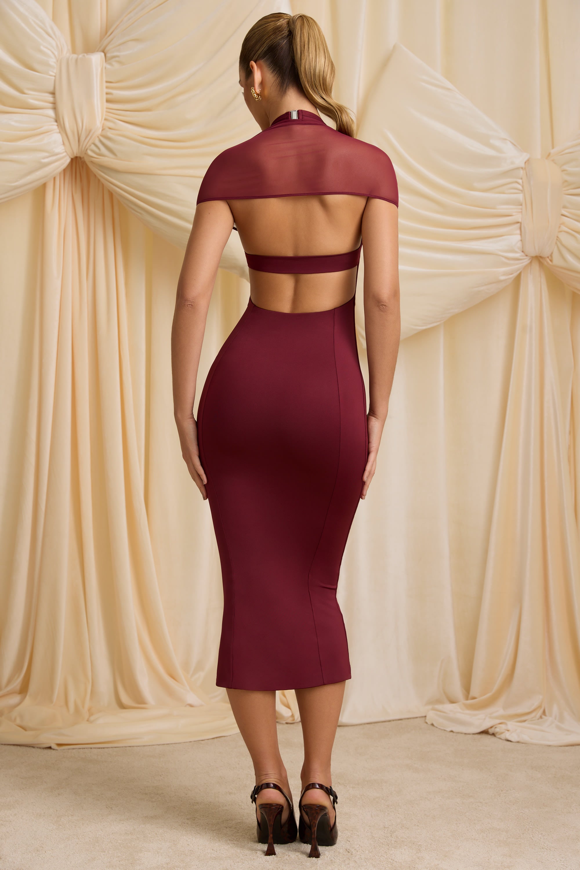 Milita Slinky Jersey Open-Back Midaxi Dress in Wine Red - Image 2