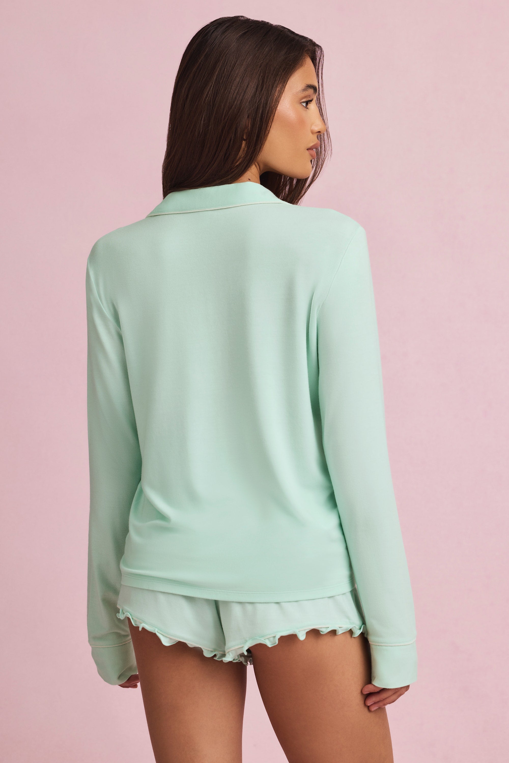 Maphie Ruffle-Trim Pyjama Shorts in Mint - Image 6