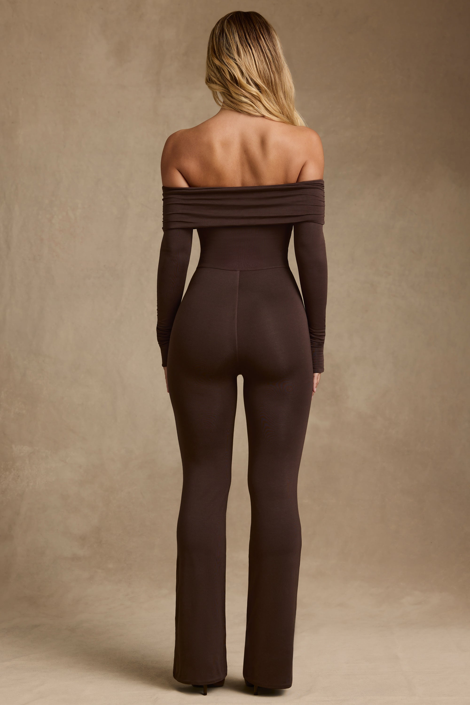 Agnesa Modal Off-Shoulder Jumpsuit in Chocolate Brown - Image 7