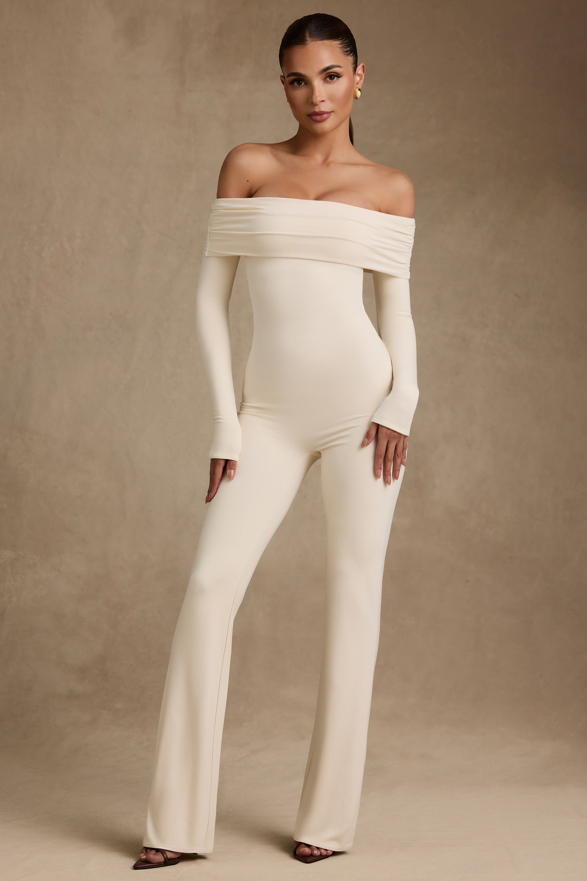 Agnesa Modal Off-Shoulder Jumpsuit in Ivory