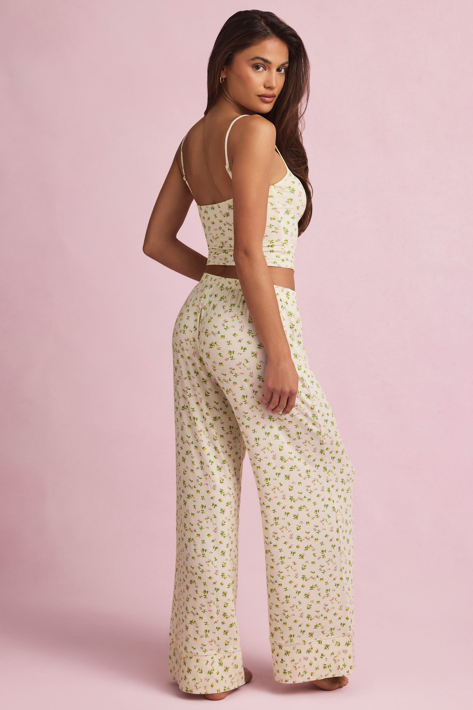 Ivelle Mid-Rise Wide-Leg Pyjama Trousers in Lemon Print - Image 2