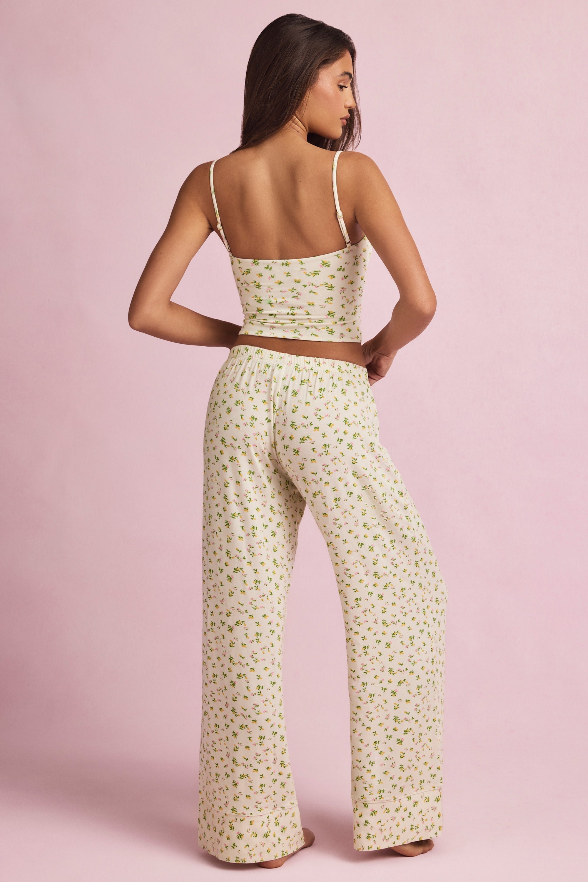 Ivelle Mid-Rise Wide-Leg Pyjama Trousers in Lemon Print - Image 3