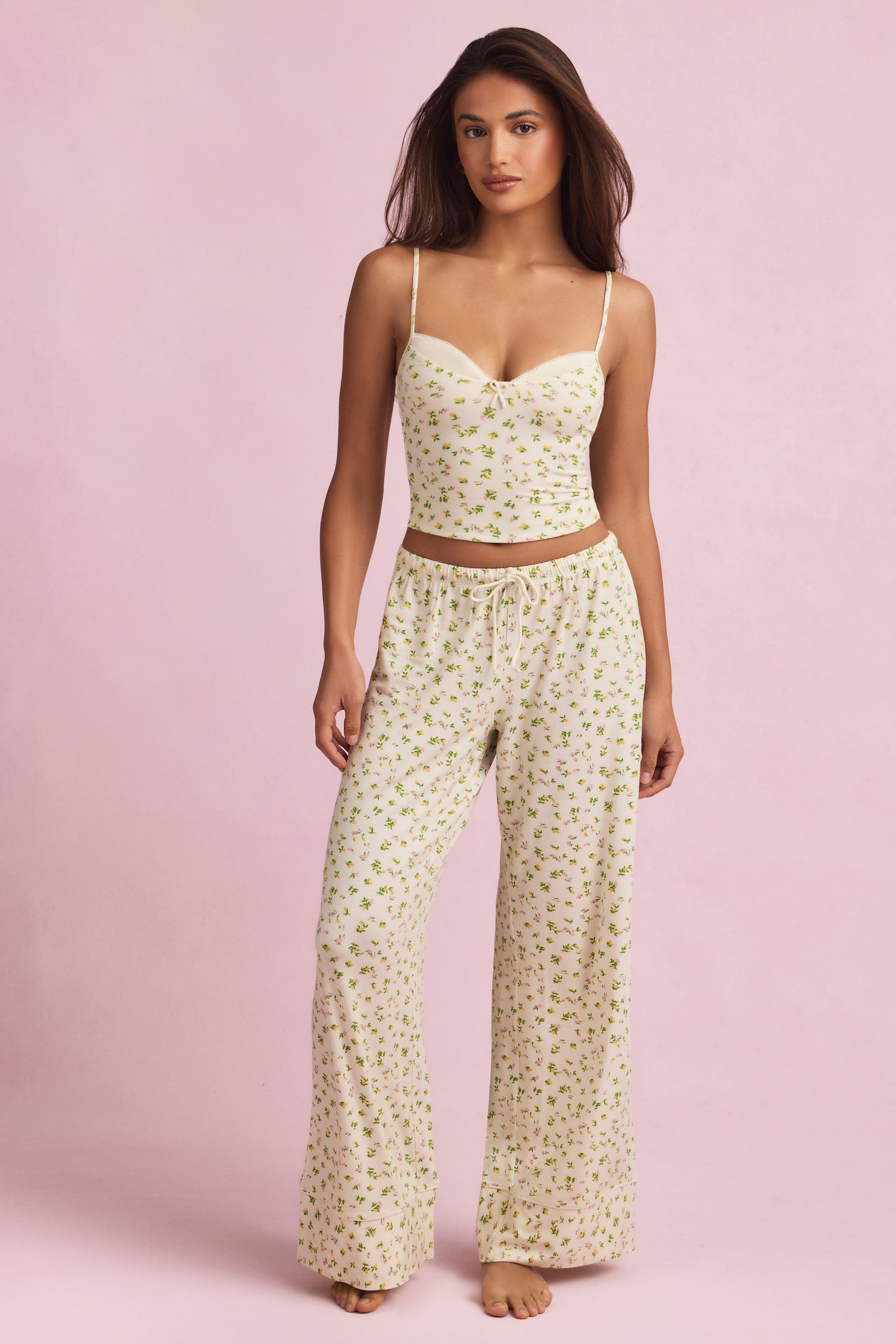 Ivelle Mid-Rise Wide-Leg Pyjama Trousers in Lemon Print - Image 5