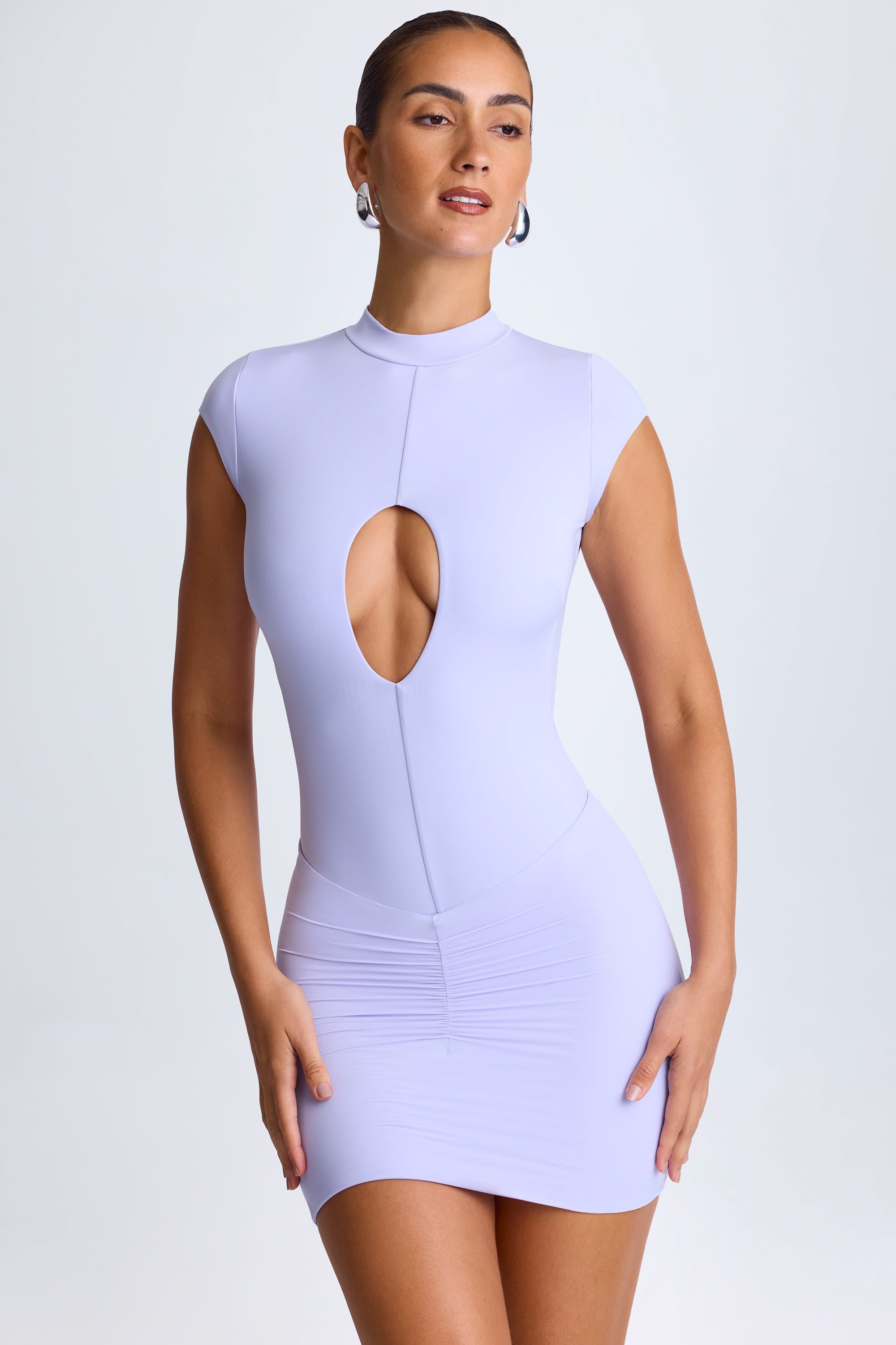 Morgana Ruched Mini Skirt in Soft Lilac - Image 7